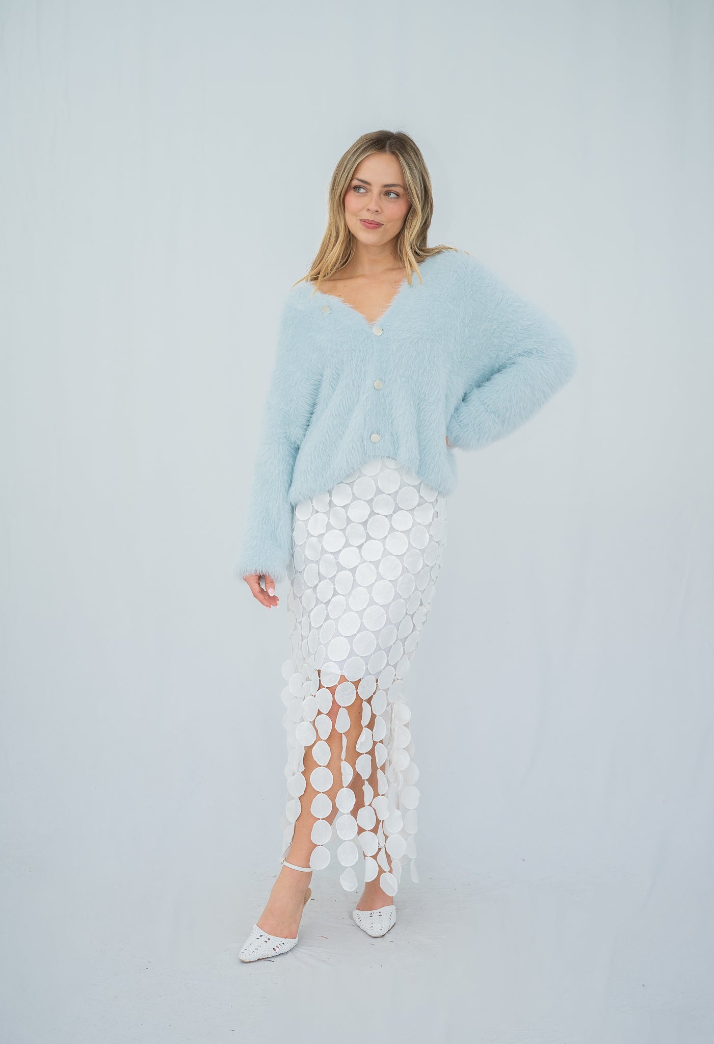 Adele Fluffy Knit Cardigan Baby Blue