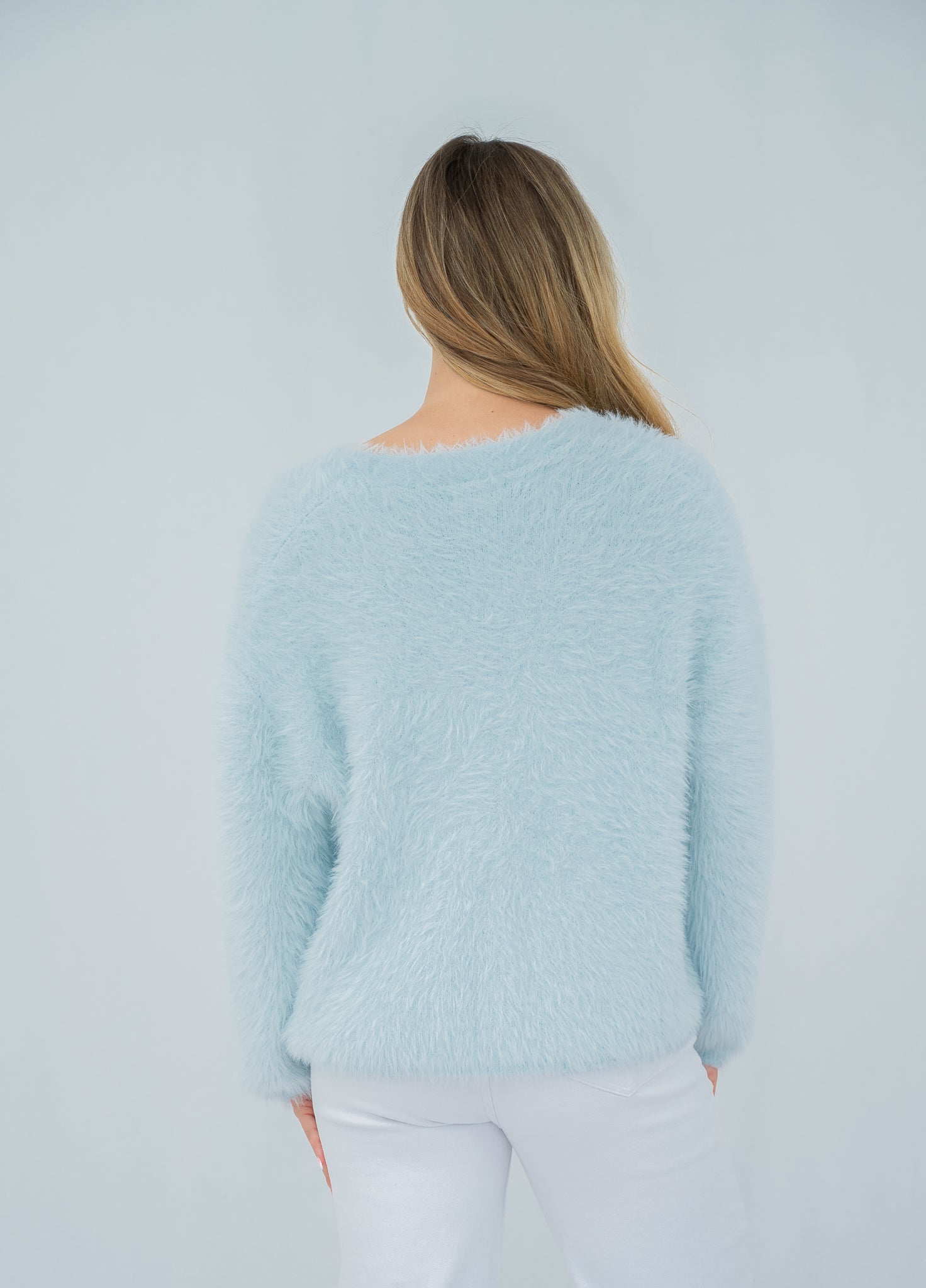 Adele Fluffy Knit Cardigan Baby Blue
