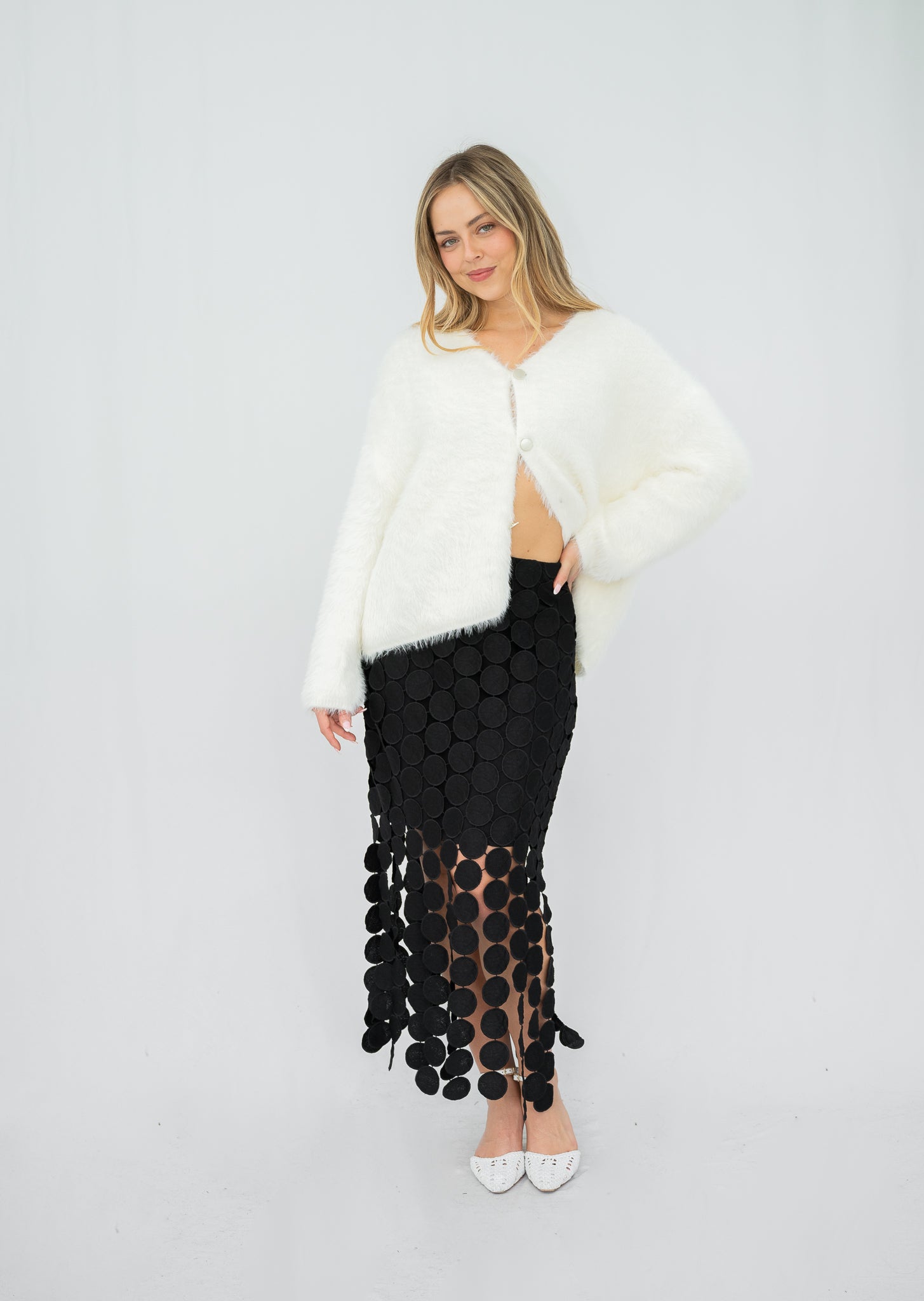Adele Fluffy Knit Cardigan Baby White