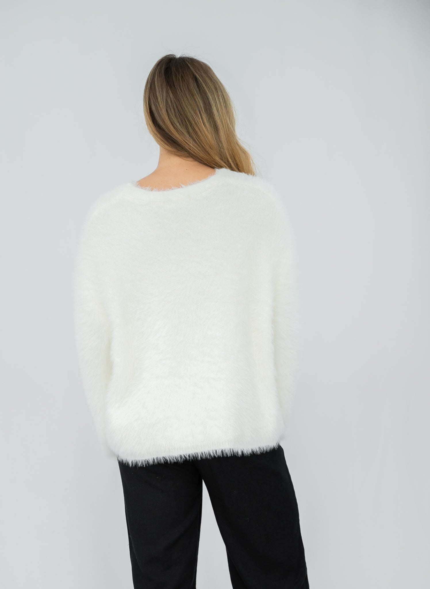 Adele Fluffy Knit Cardigan Baby White