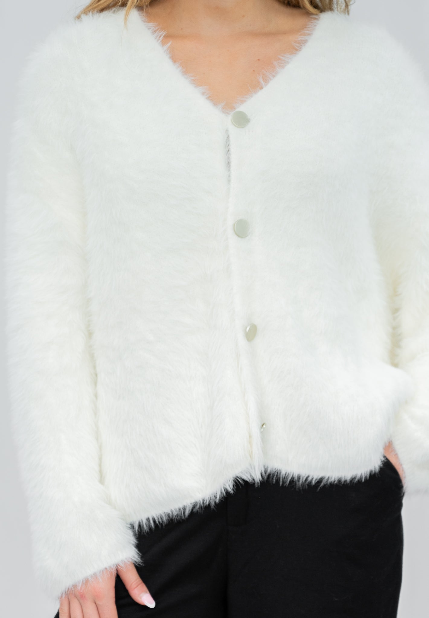 Adele Fluffy Knit Cardigan Baby White