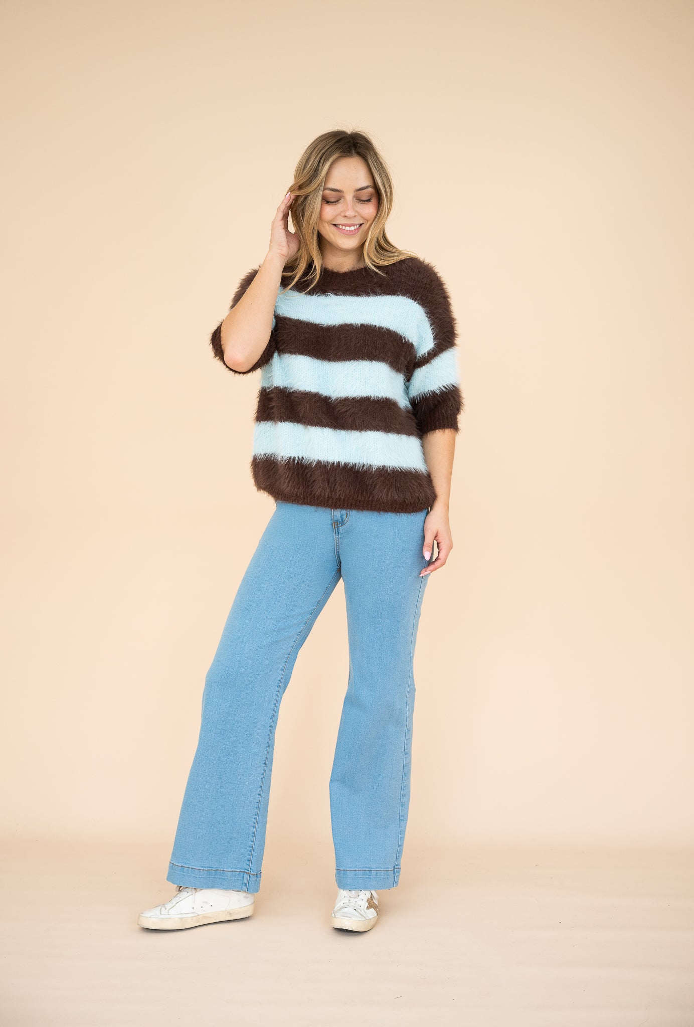 Naylor Stripe Fluffy Jumper Blue/Choc
