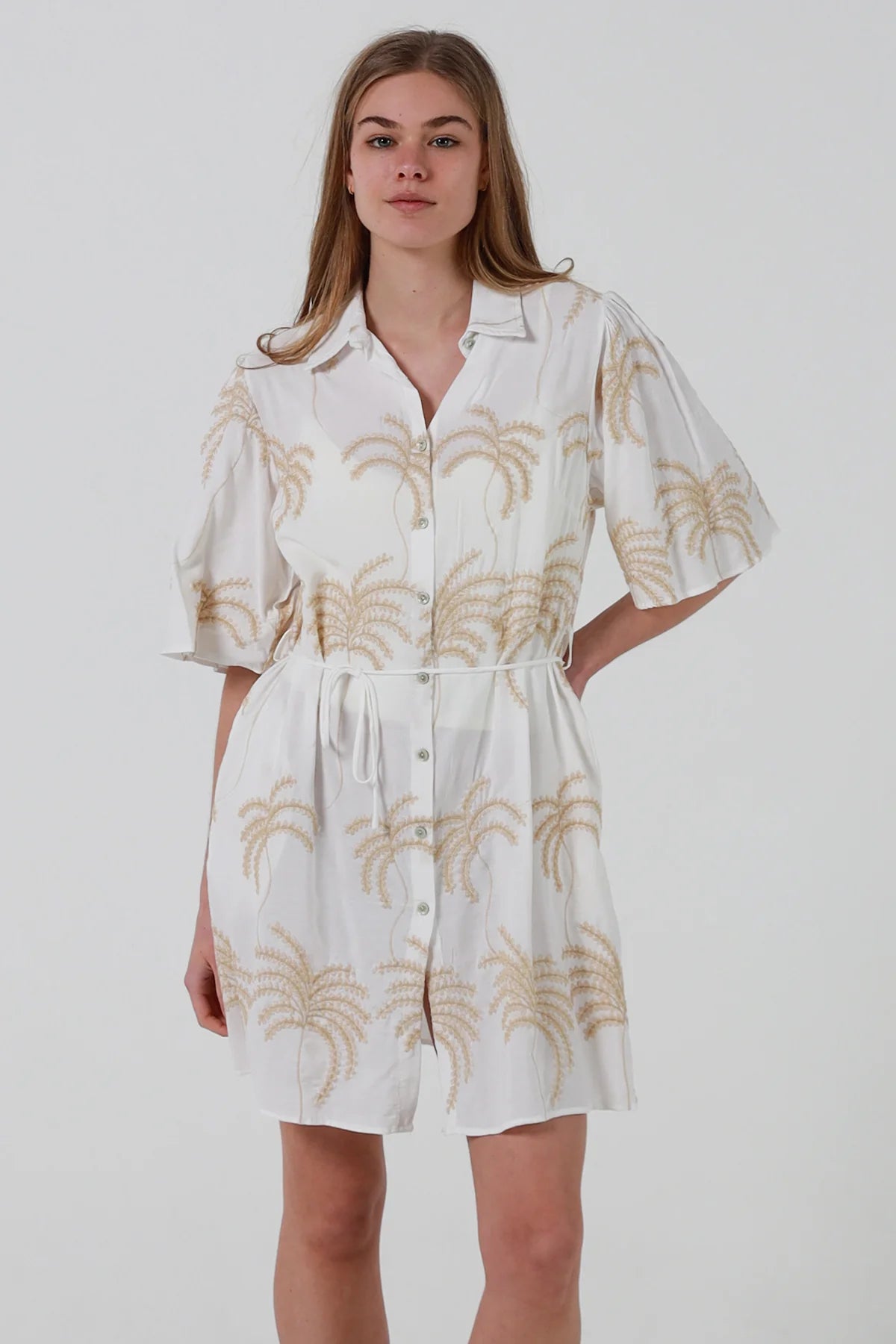 Palmier Embroidered Dress White