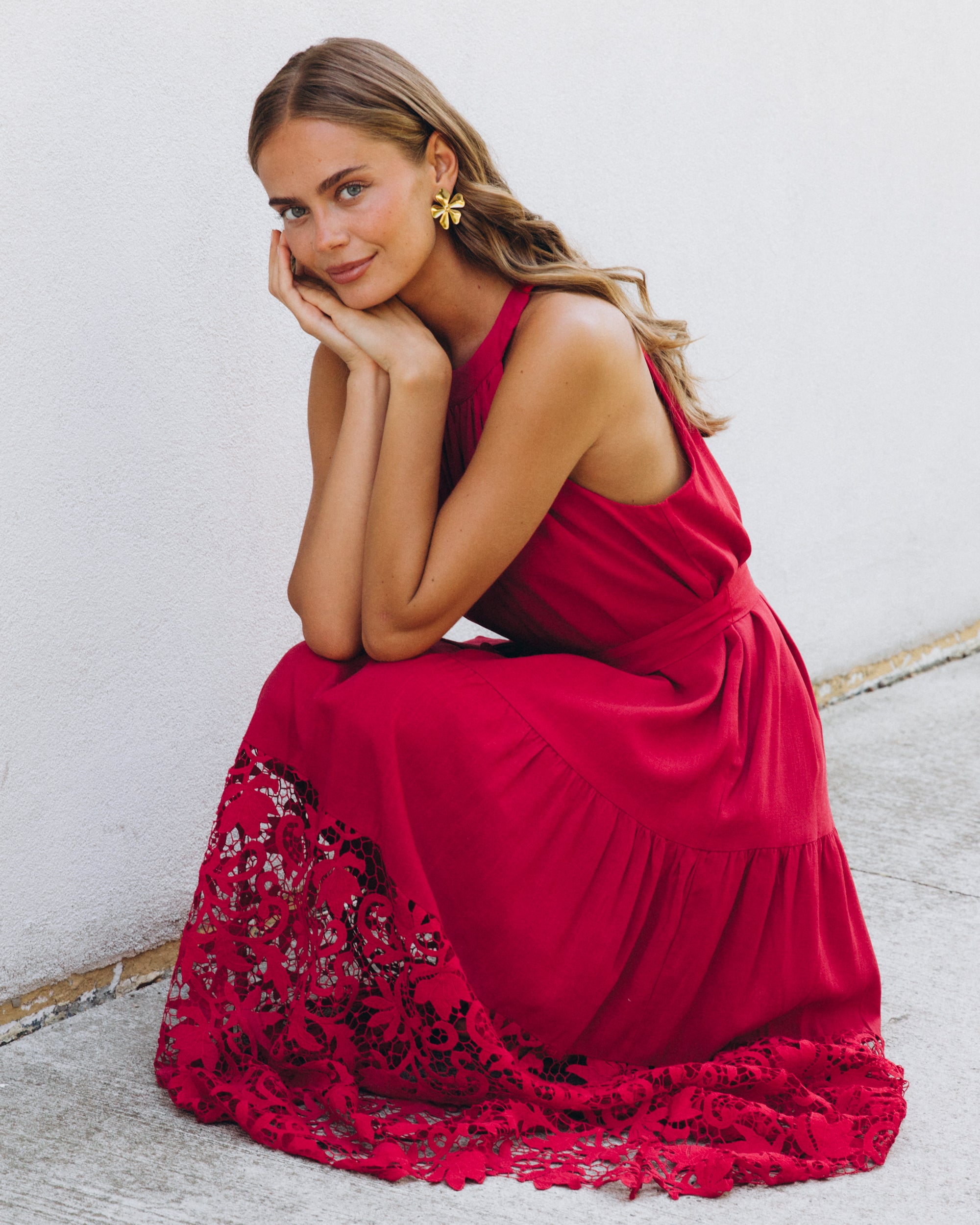 Morocco Lace Maxi Dress Cherry