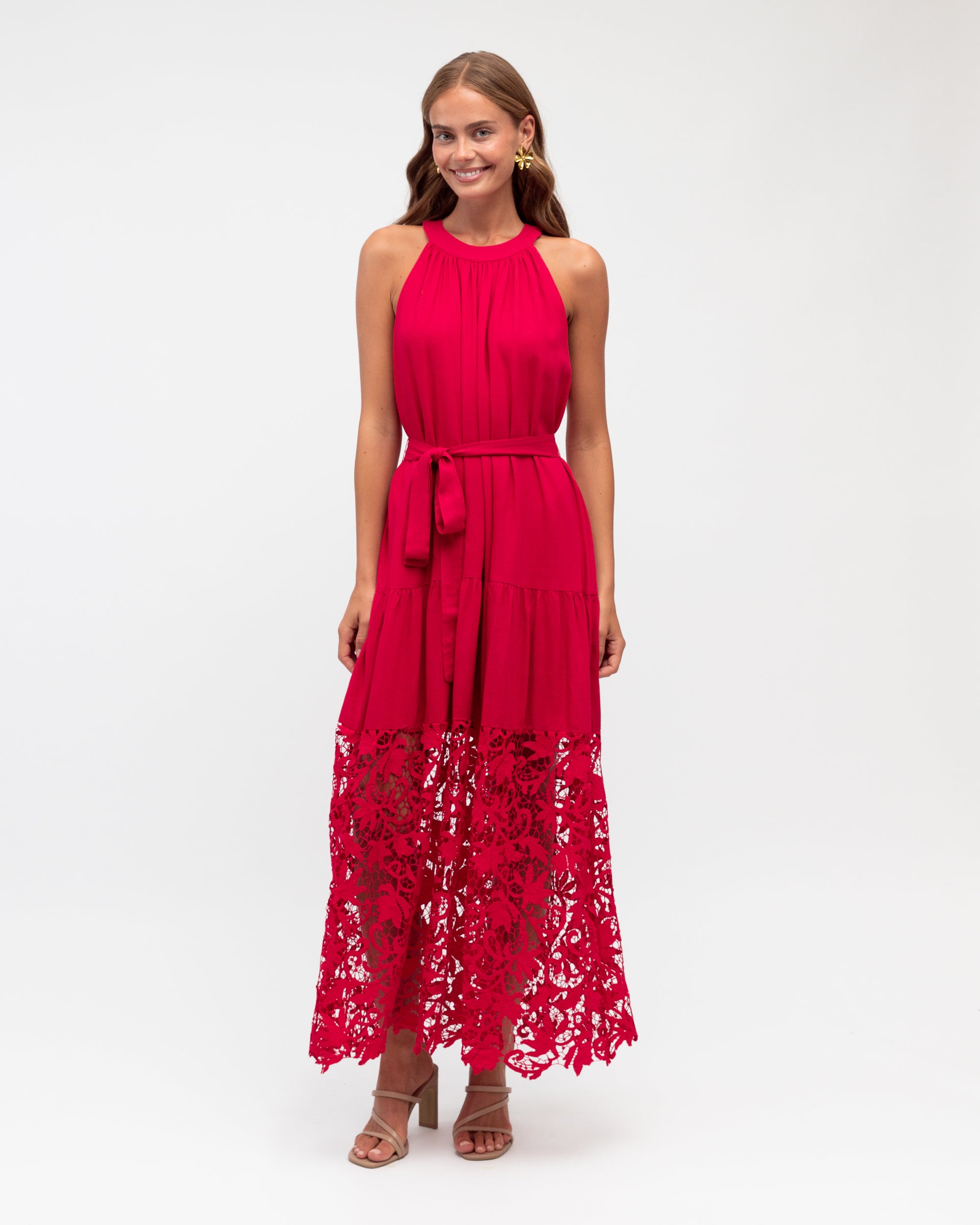 Morocco Lace Maxi Dress Cherry