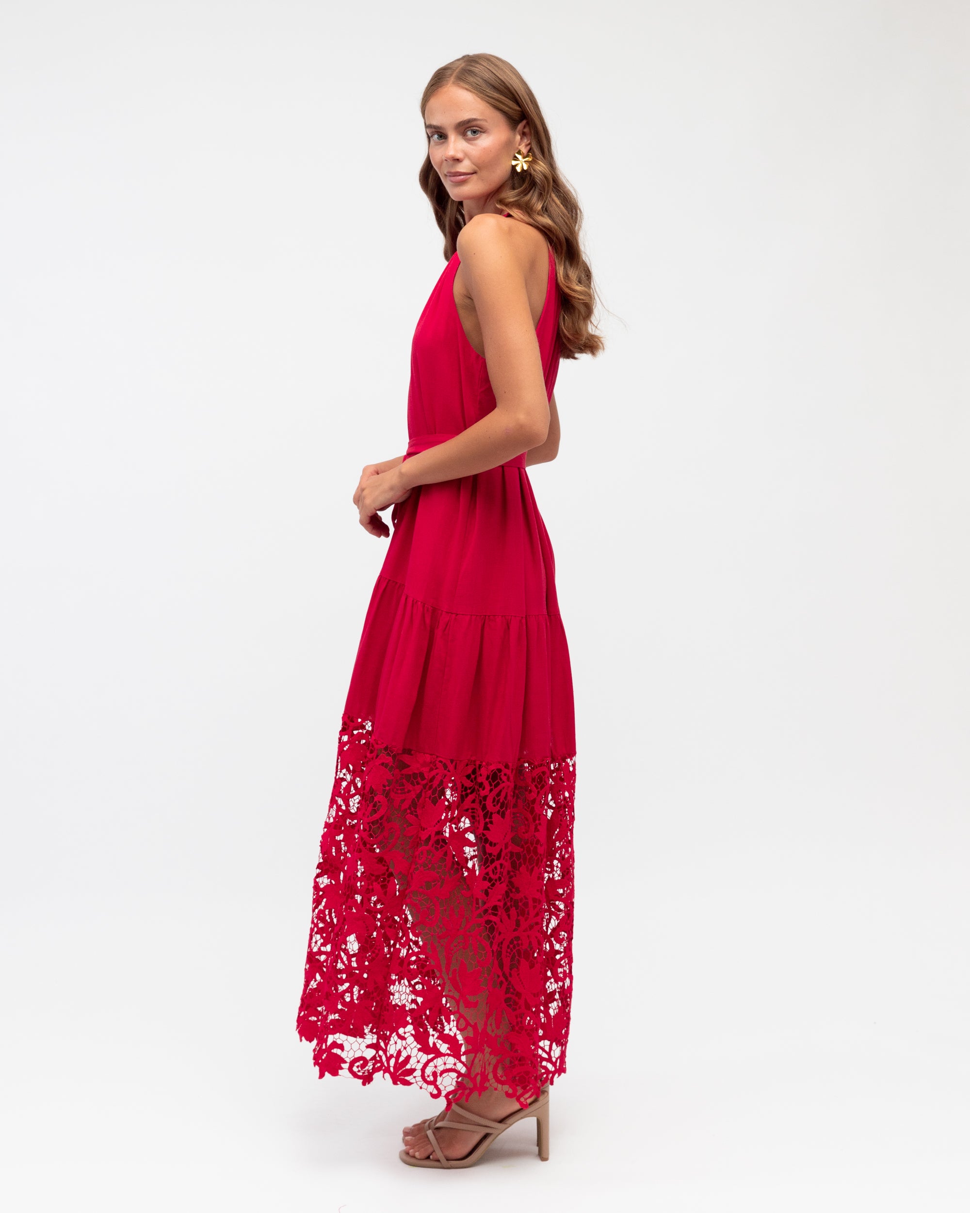 Morocco Lace Maxi Dress Cherry