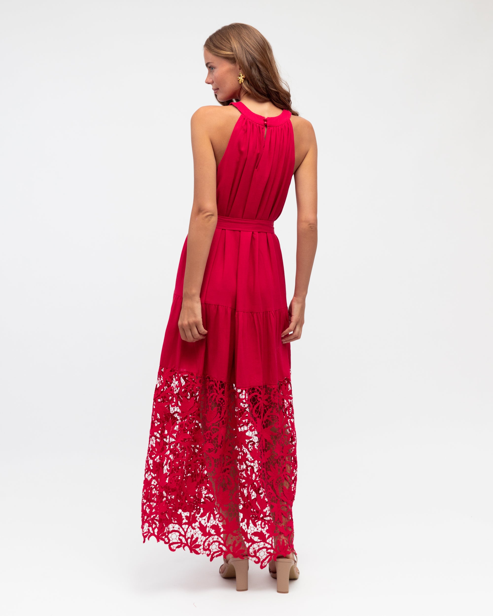 Morocco Lace Maxi Dress Cherry