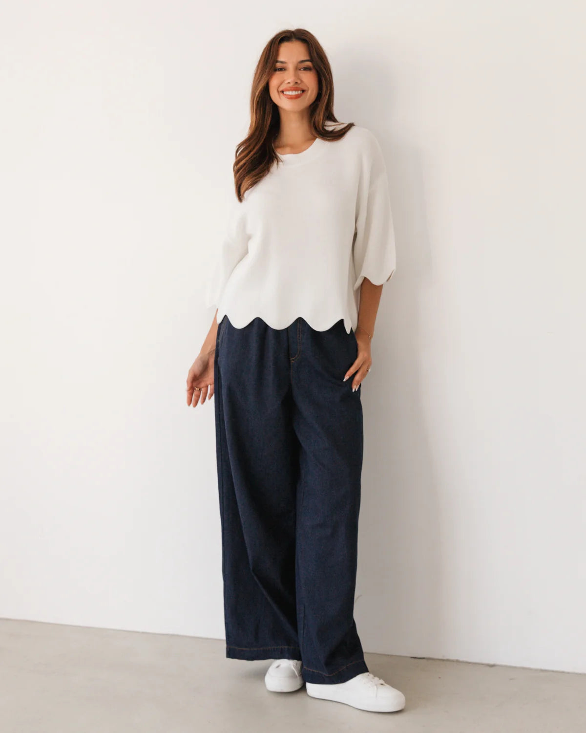 Scalloped Edge Knit White