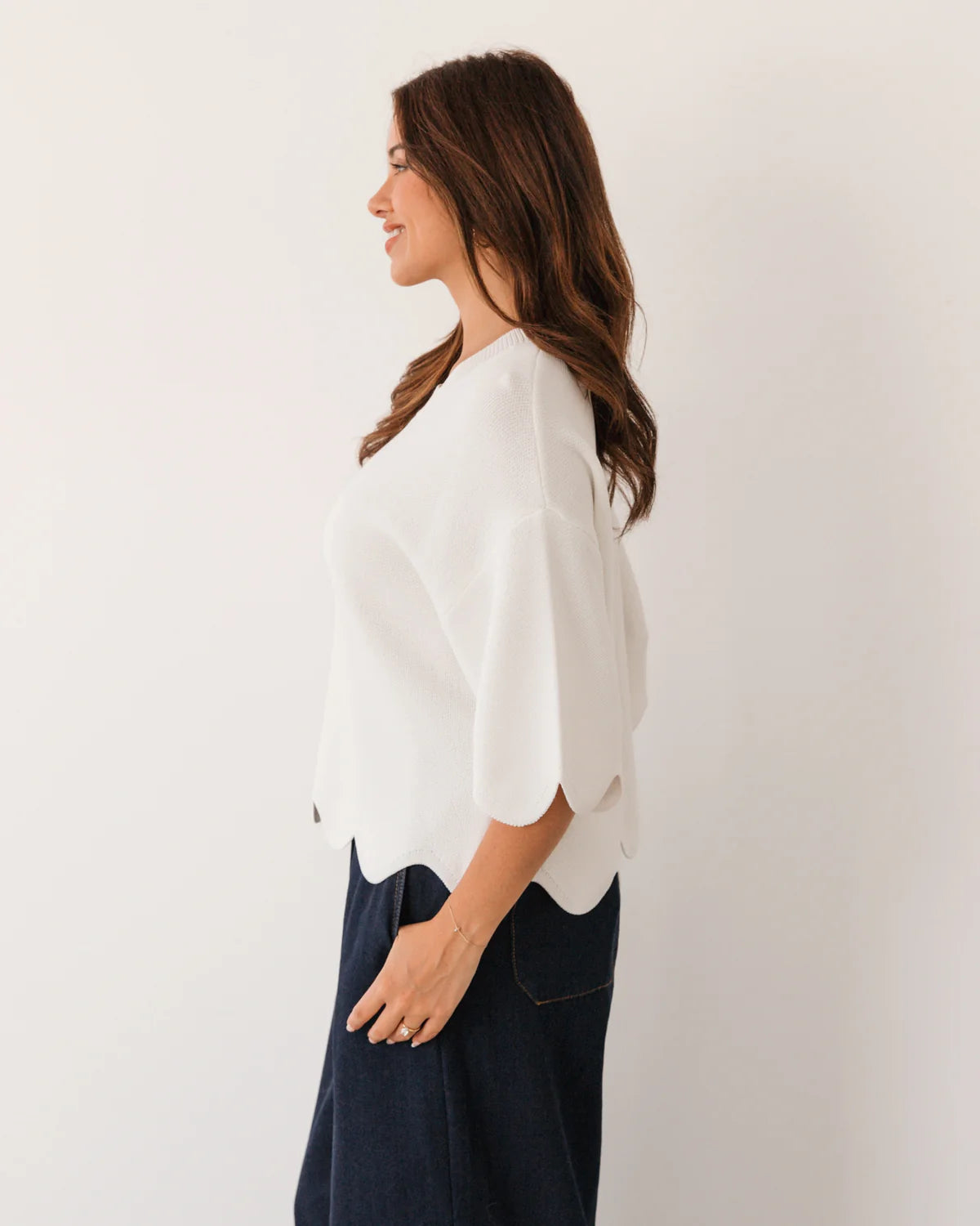 Scalloped Edge Knit White