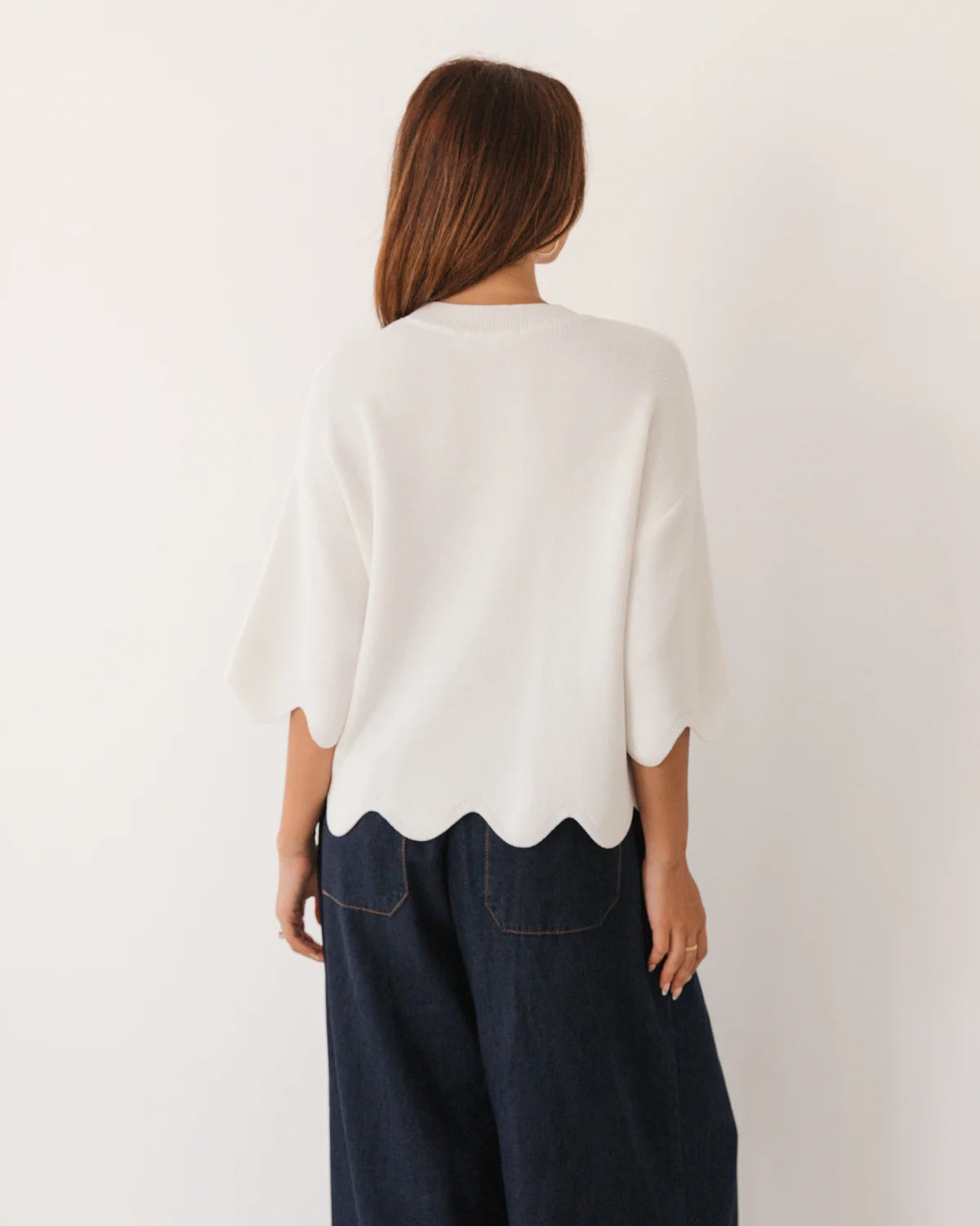 Scalloped Edge Knit White