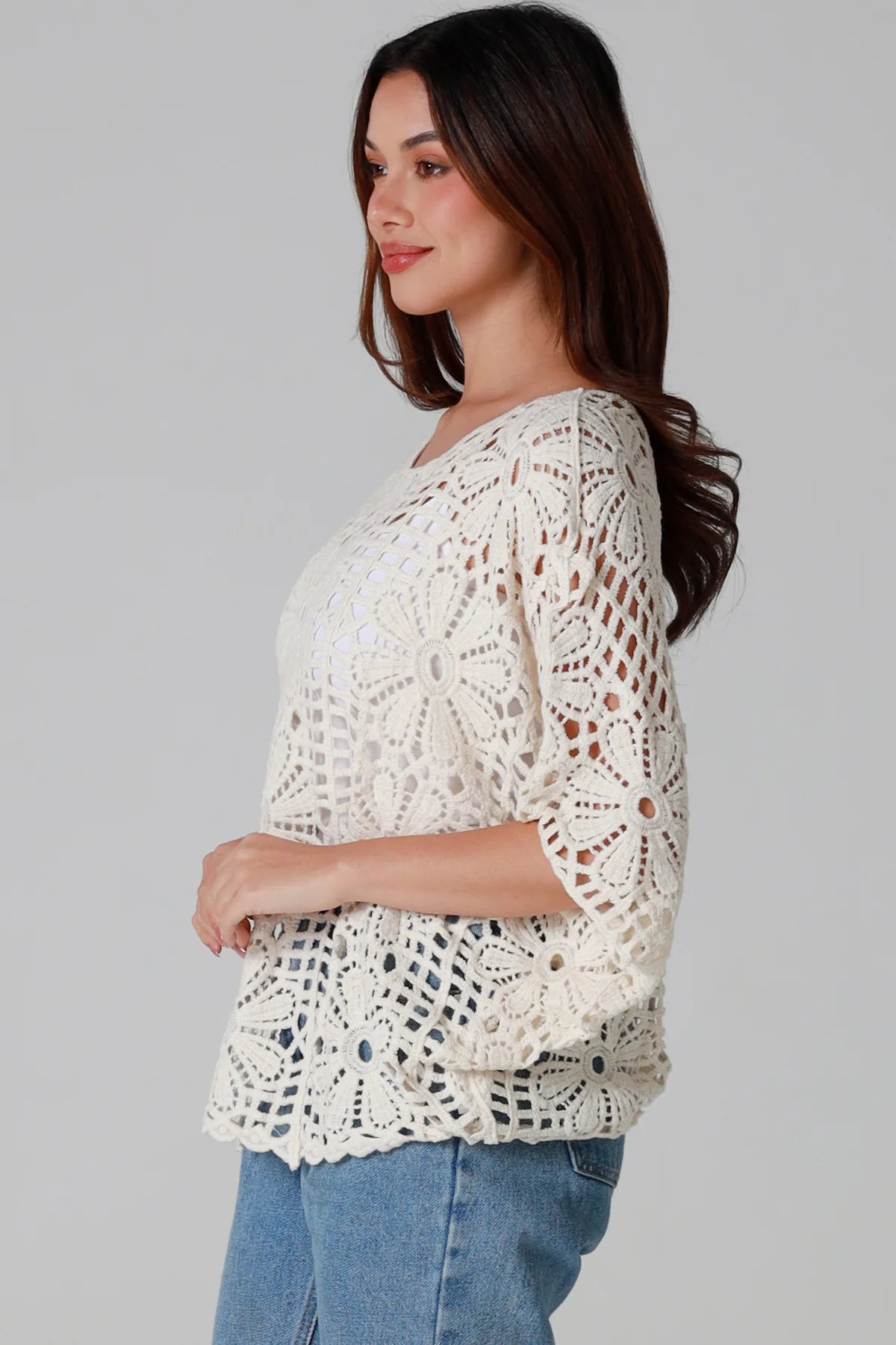 Heather Crocheted Top Natural