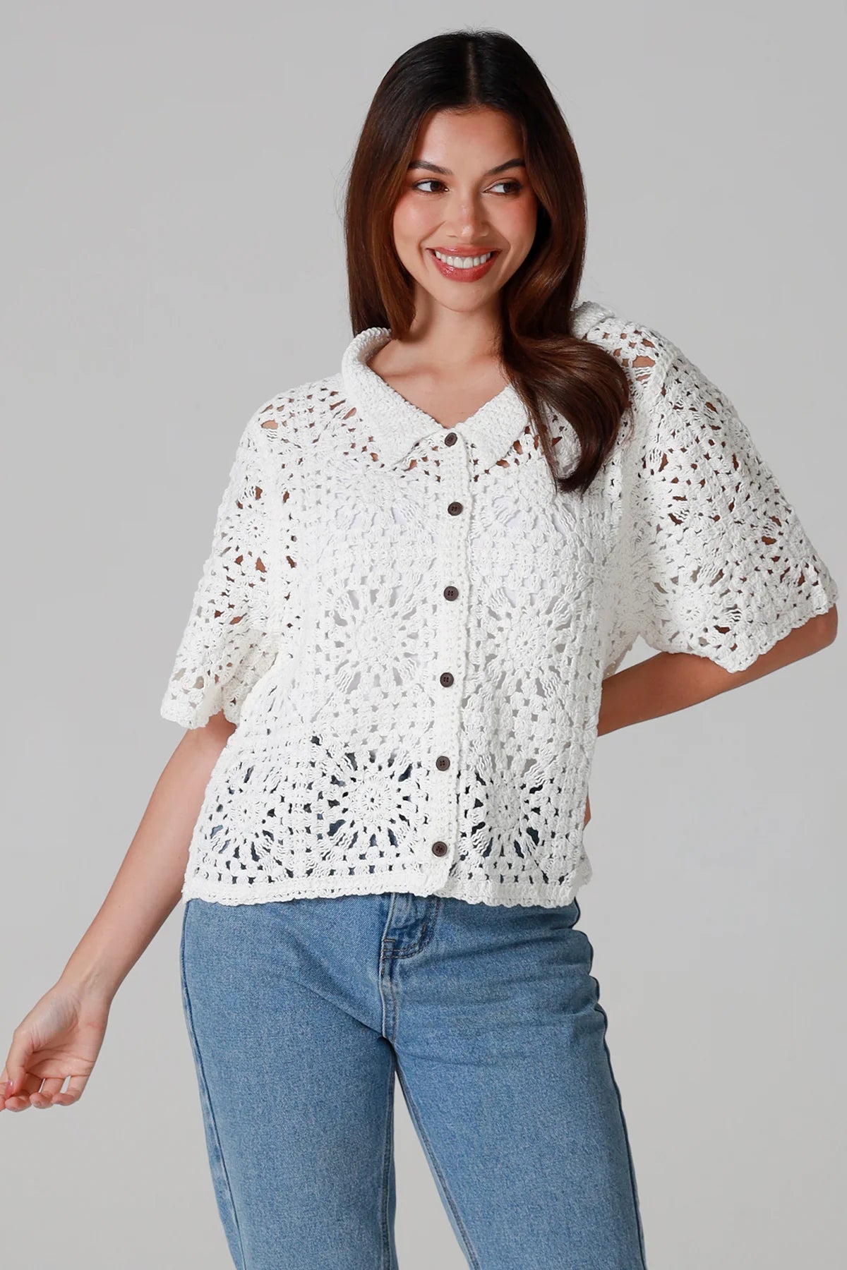 Crochet Collared Top White