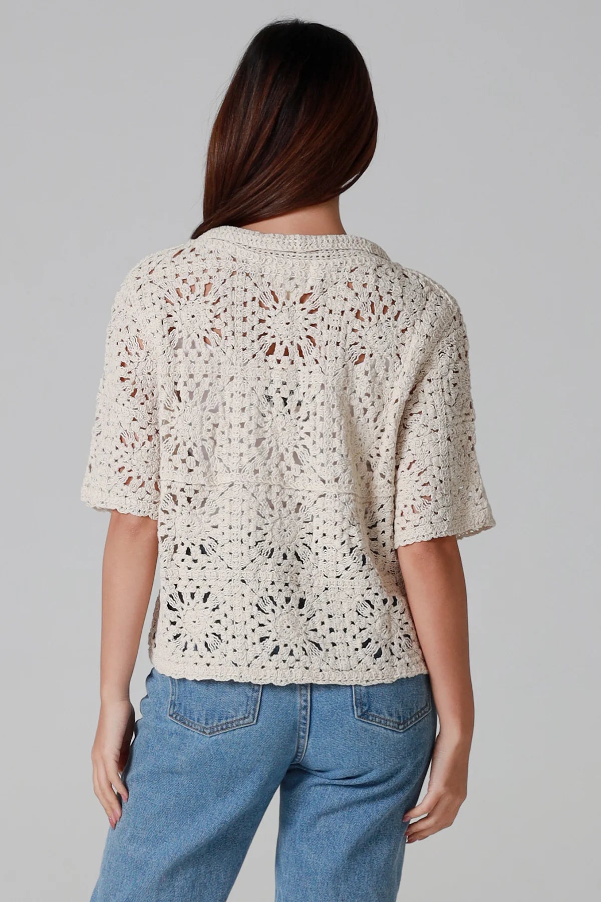 Crochet Collared Top Beige