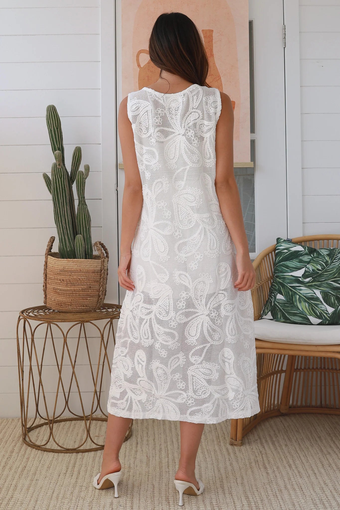 Darlene Crochet Midi Dress White