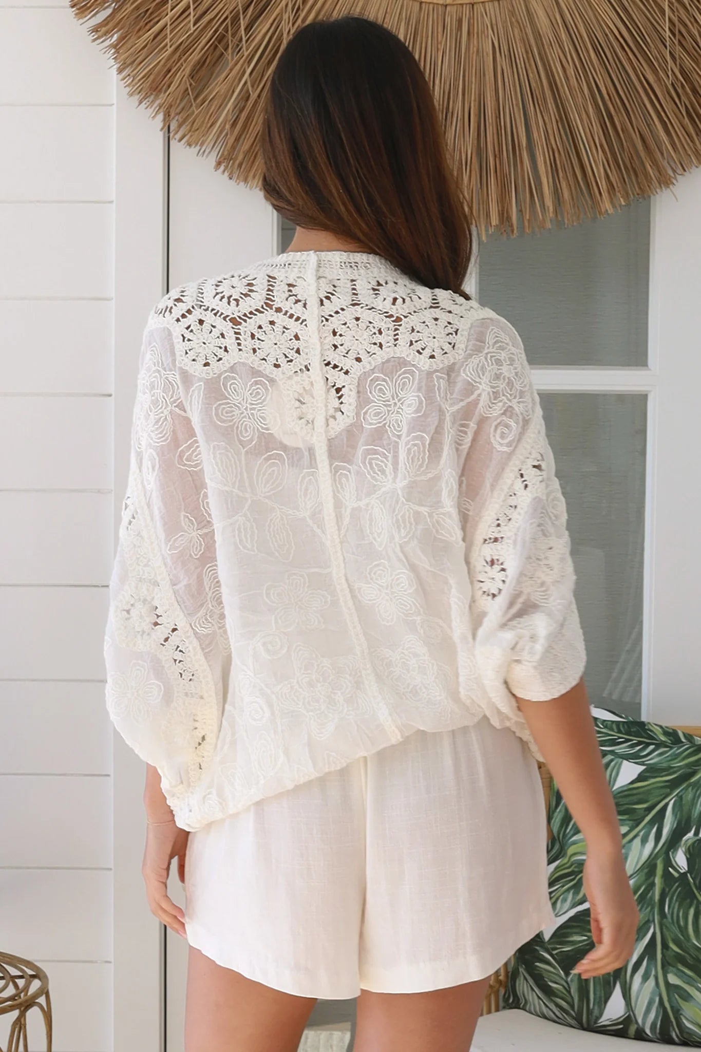 Sabrina Crochet Button Top White