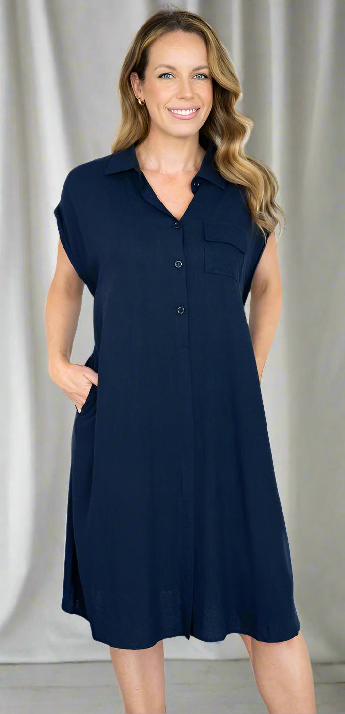 Lola Linen Shirt Dress Navy