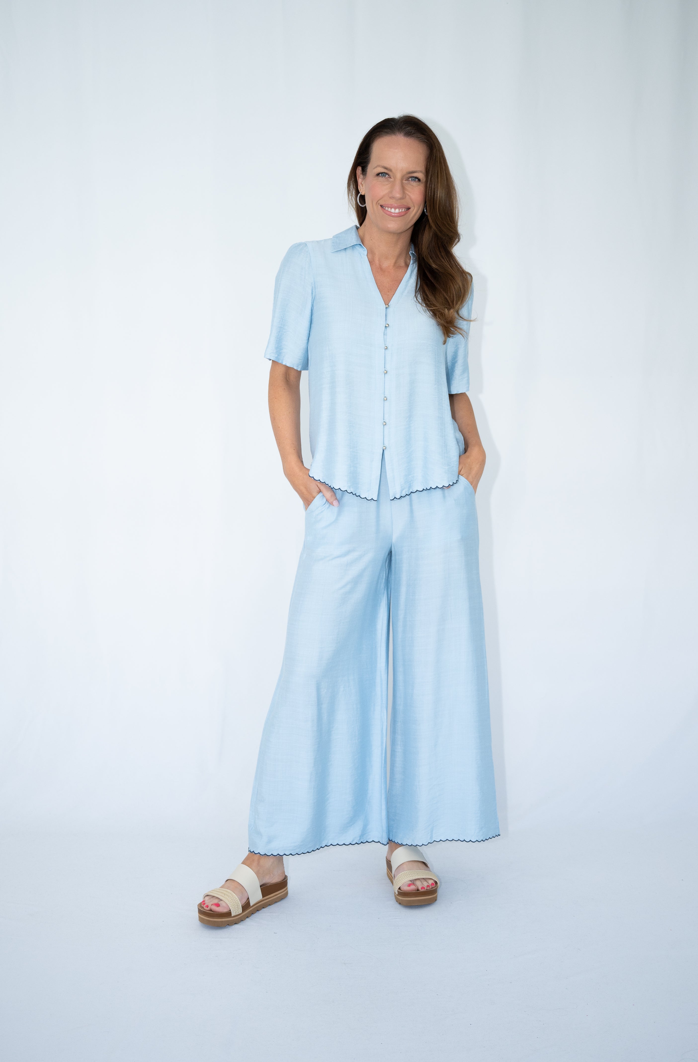 Carlia Scallop Hem Pant Blue