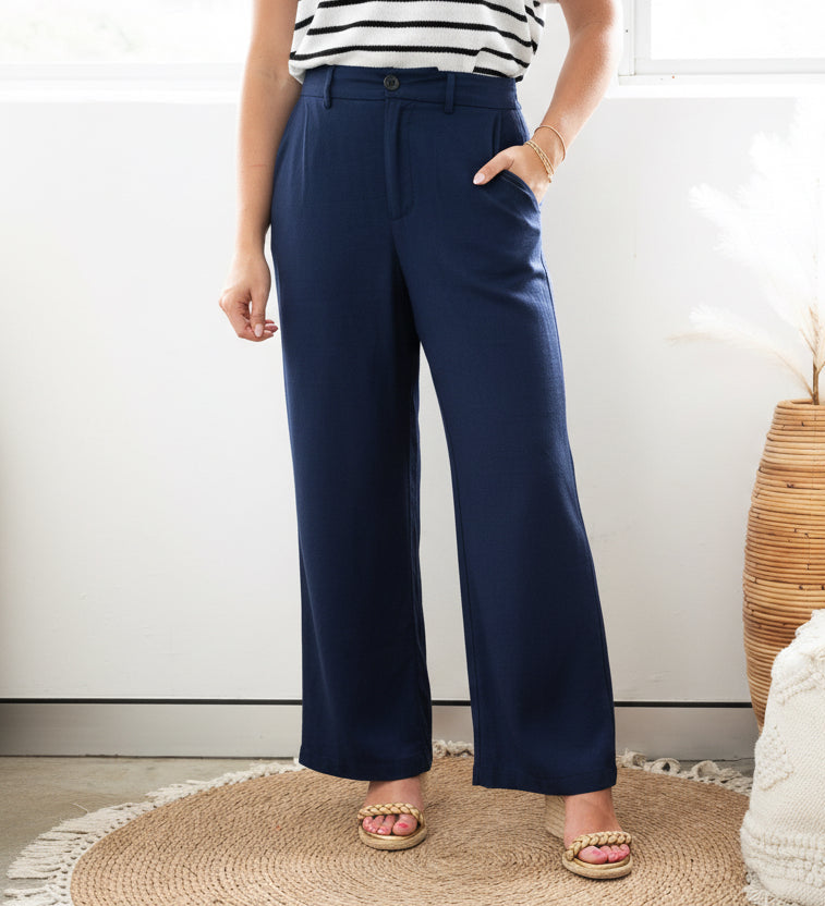 Whitney Linen Blend Pant Navy
