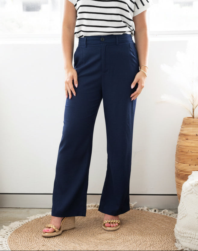 Whitney Linen Blend Pant Navy
