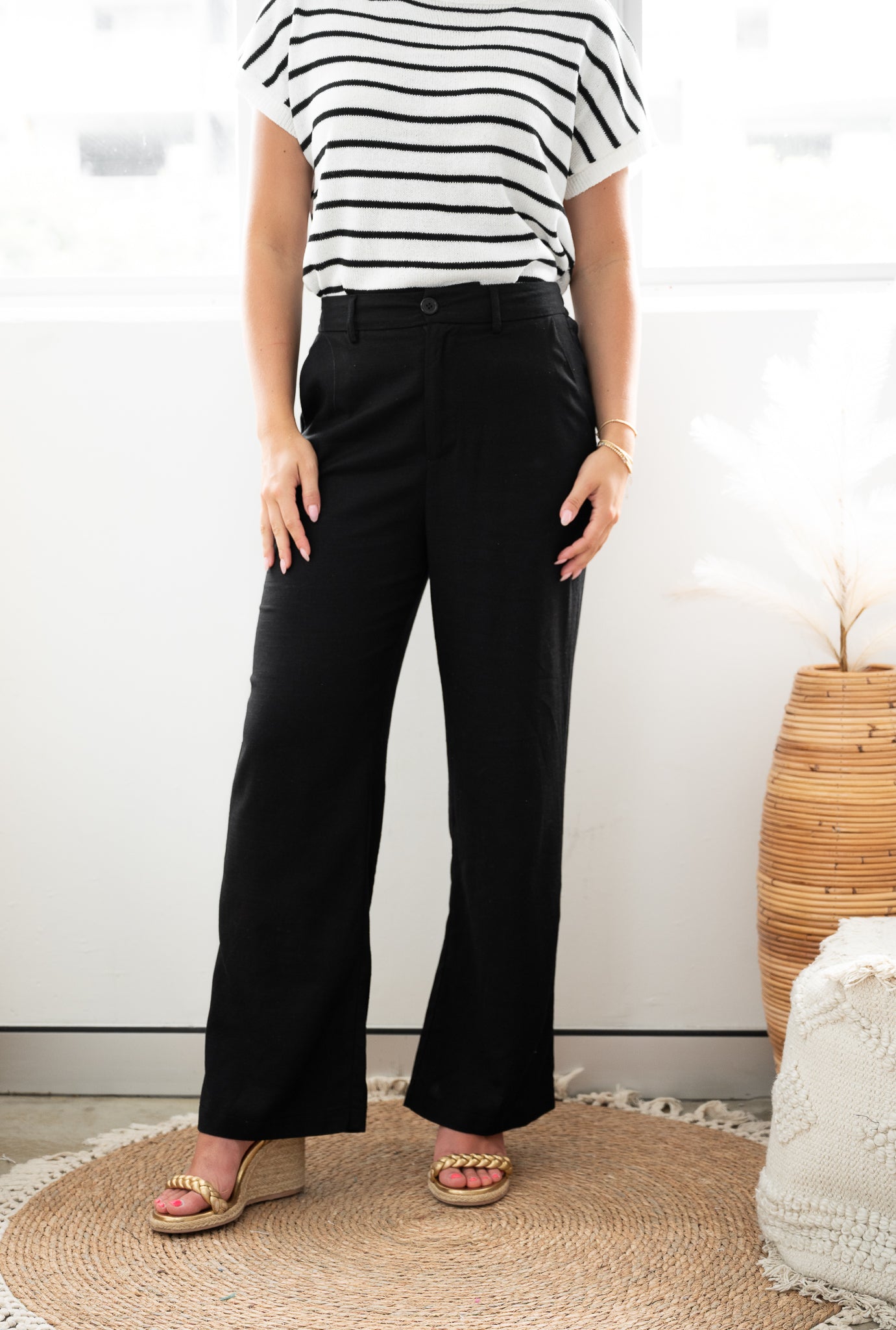 Whitney Linen Blend Pant Black