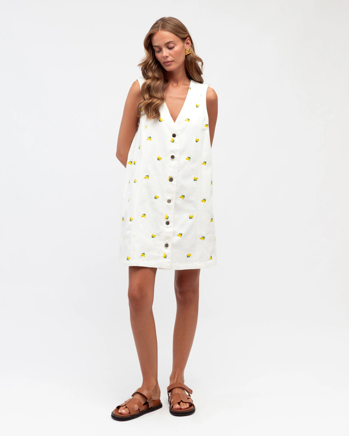 Lemon Embroidered Mini Dress