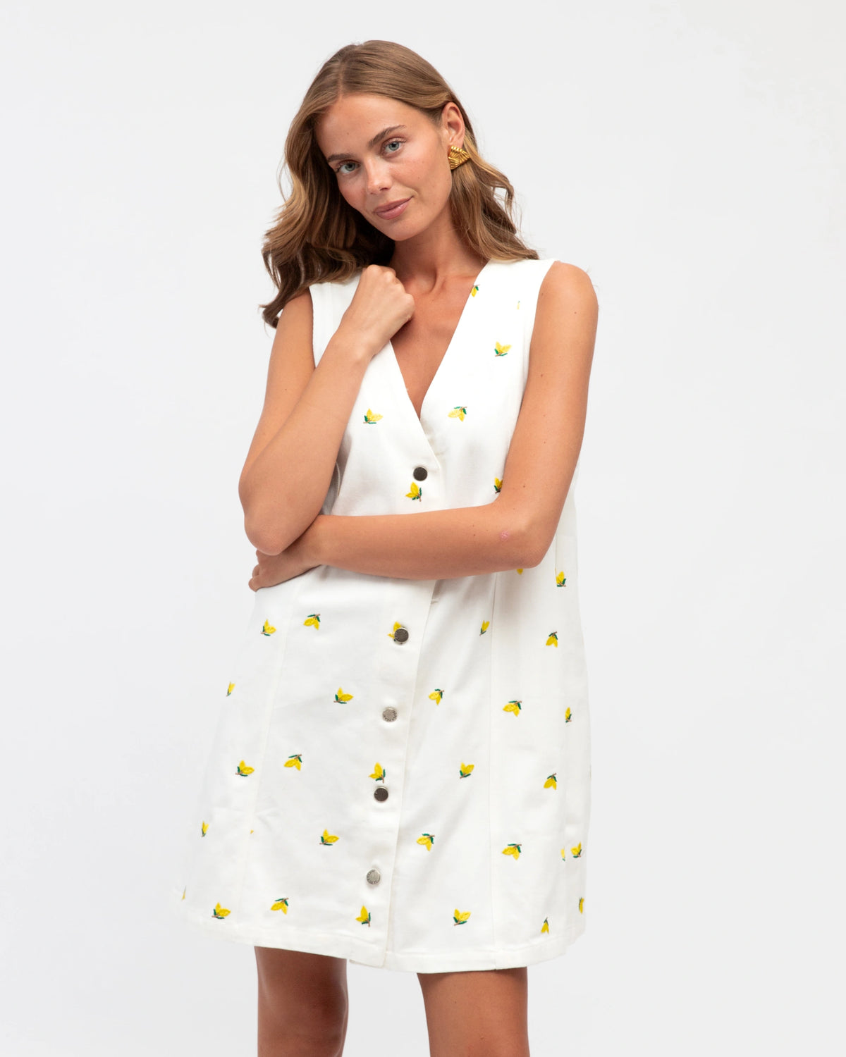 Lemon Embroidered Mini Dress