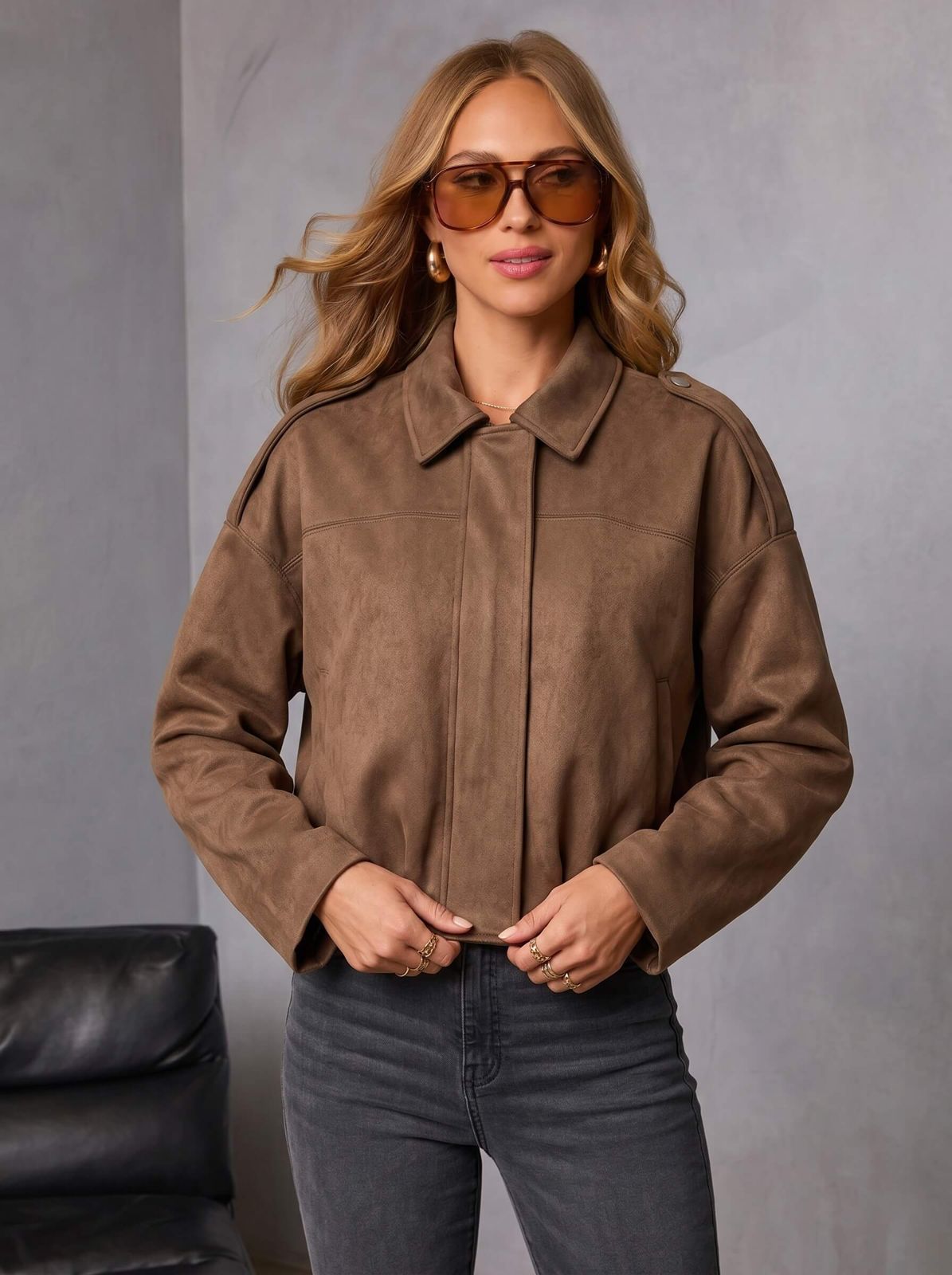 Juni Suede Bomber Jacket Dark Tan