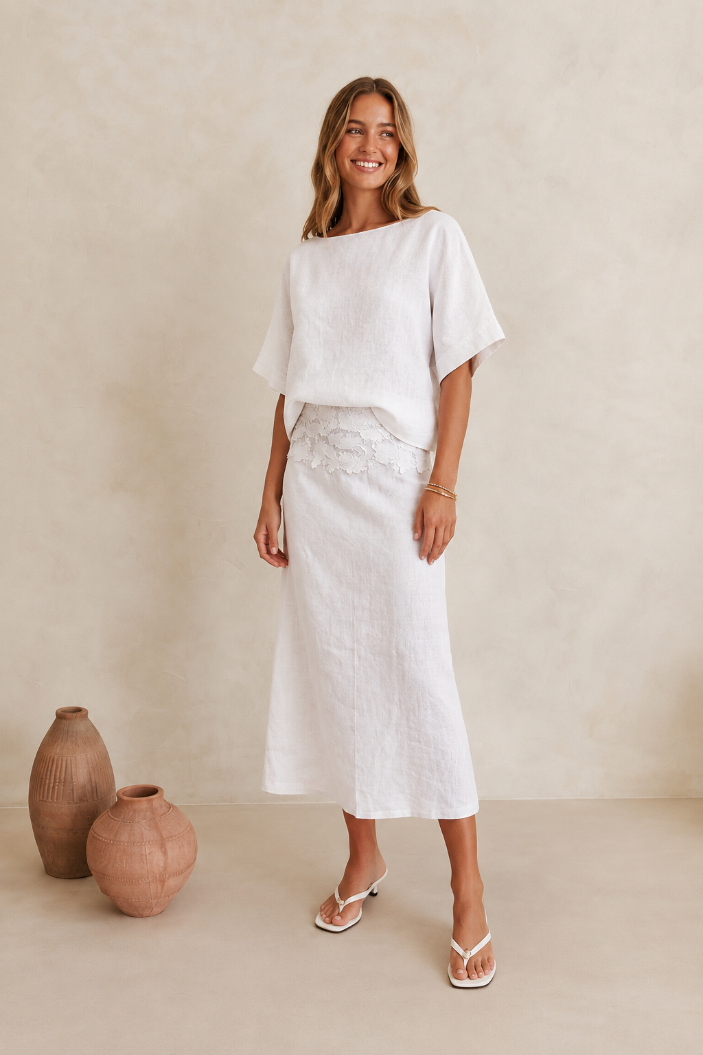 Maree Linen Blend Top White