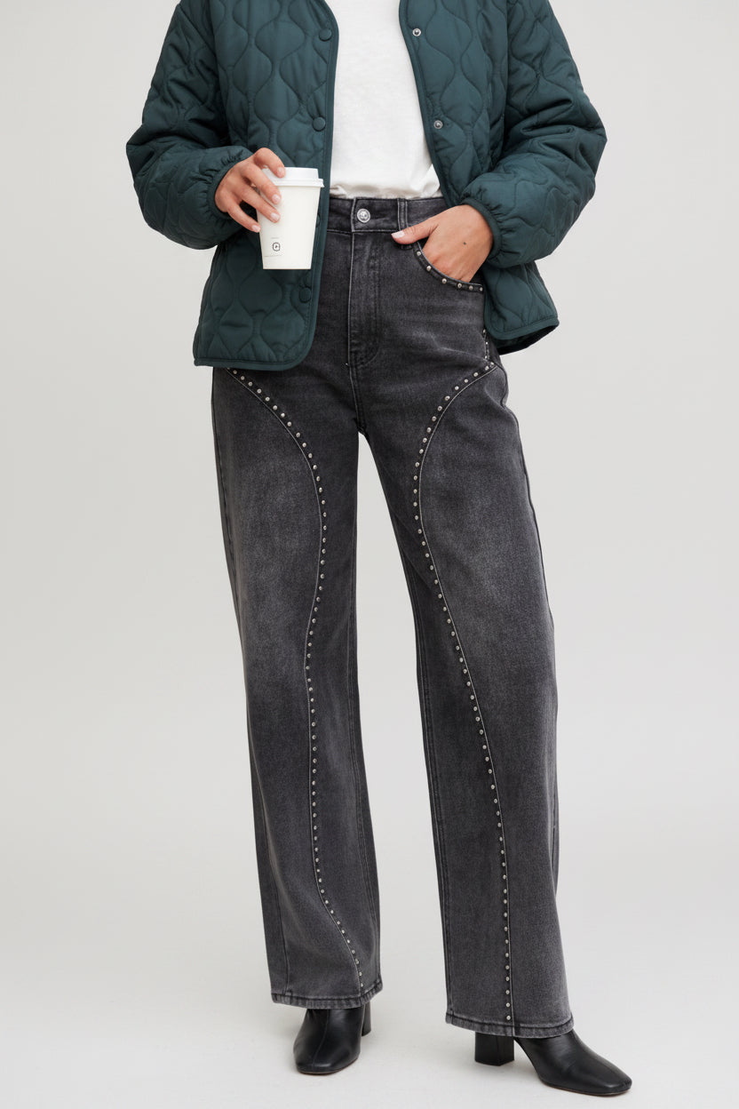 Wild Studded Stretch Jeans Charcoal