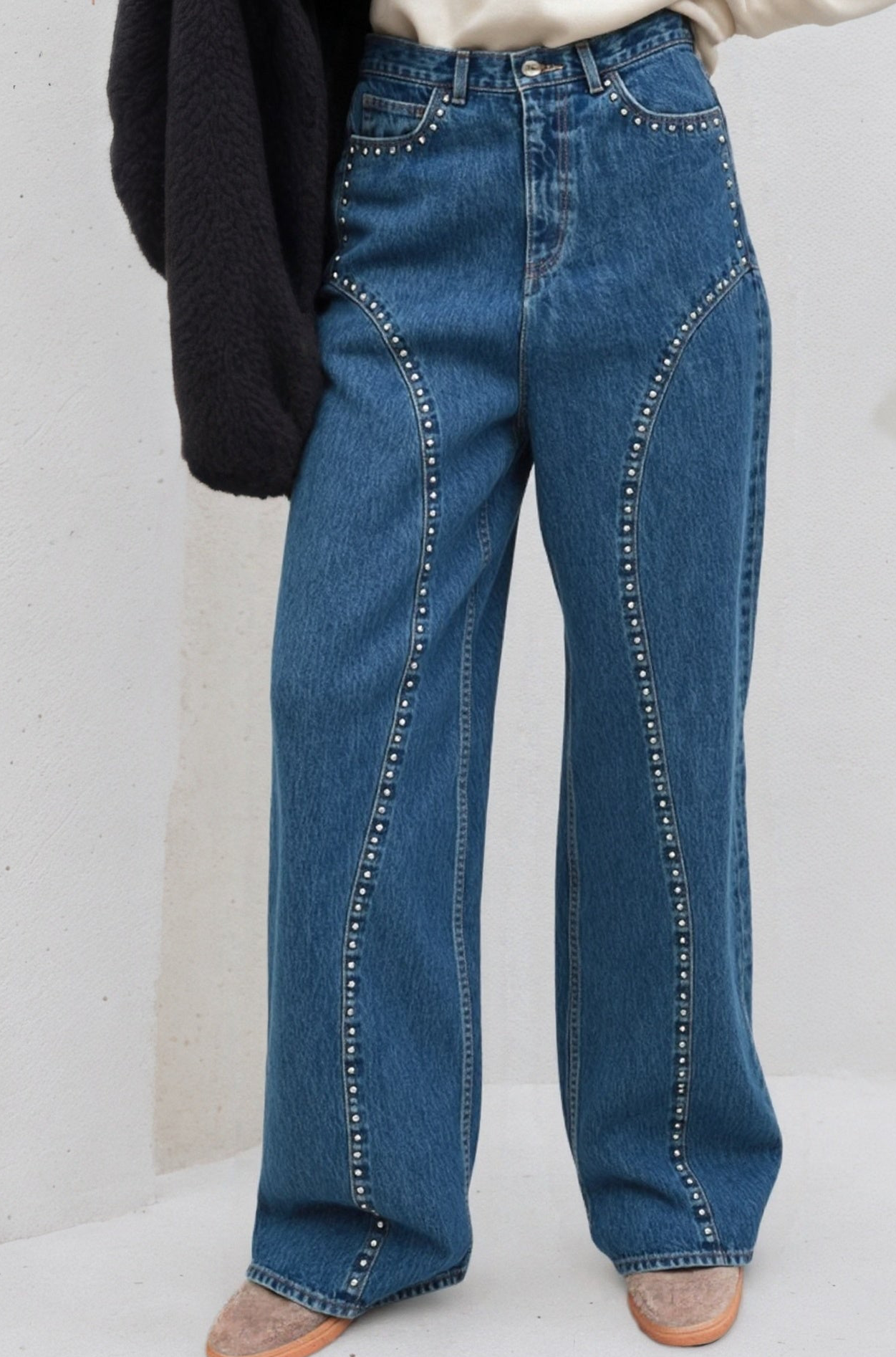Wild Studded Stretch Jeans Blue Denim