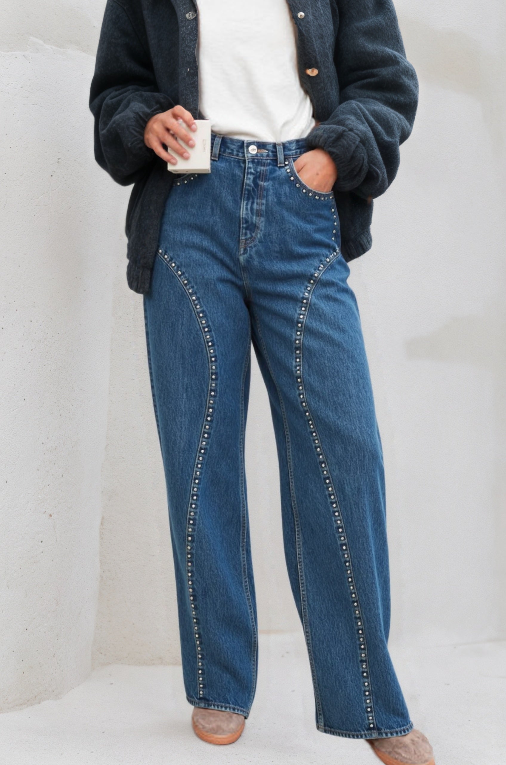 Wild Studded Stretch Jeans Blue Denim