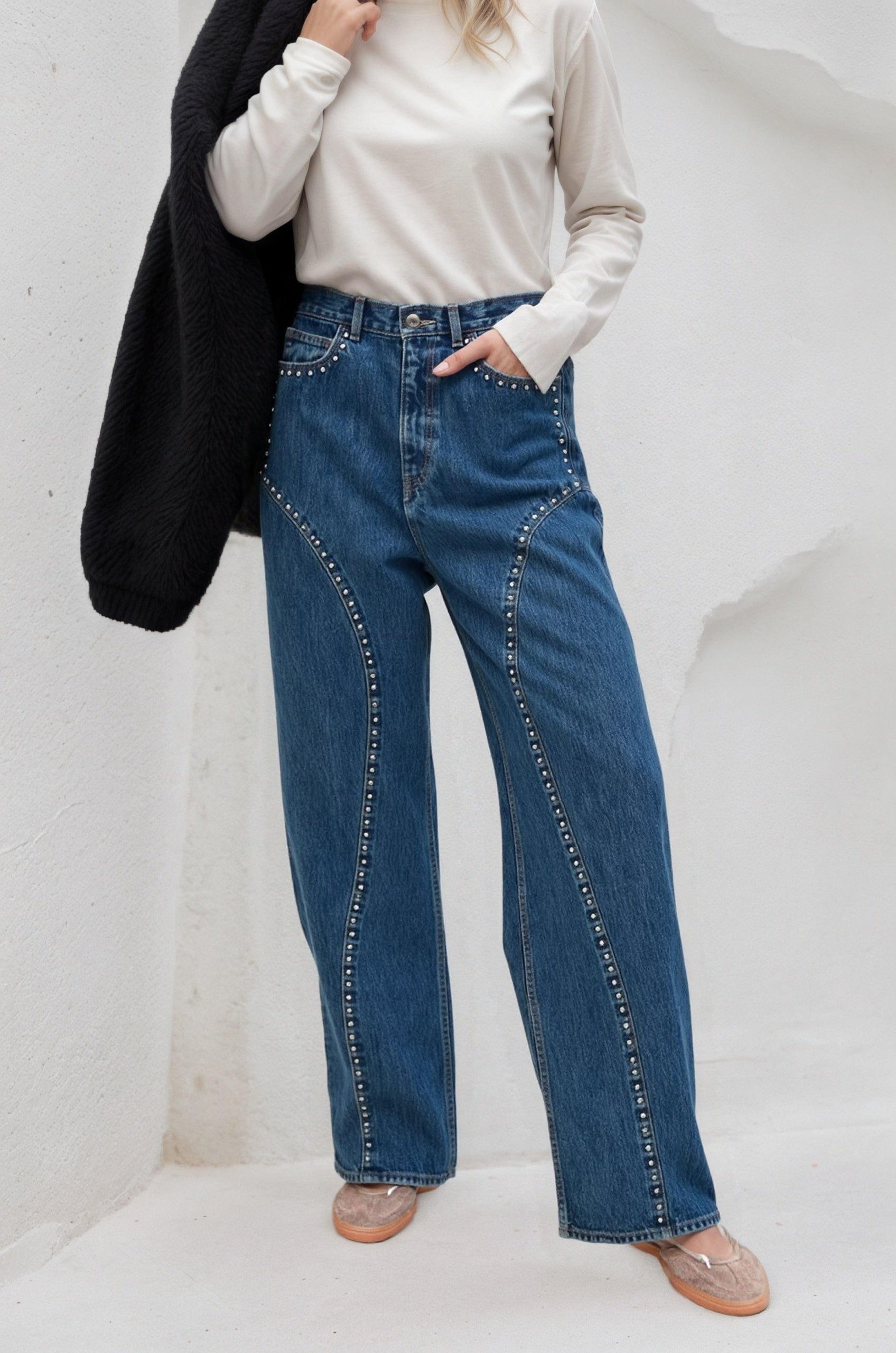 Wild Studded Stretch Jeans Blue Denim