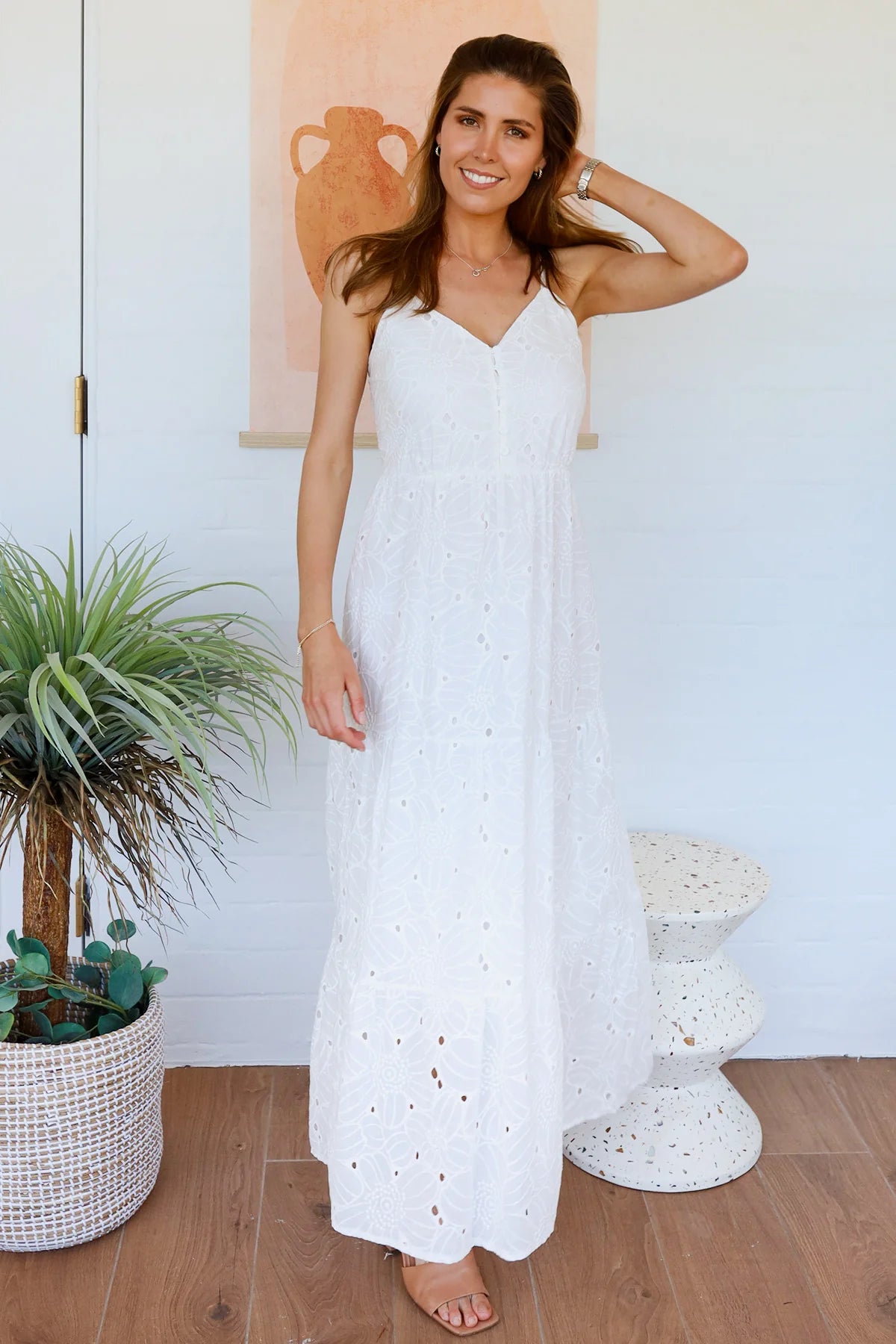 Summer Lace Broderie Maxi Dress