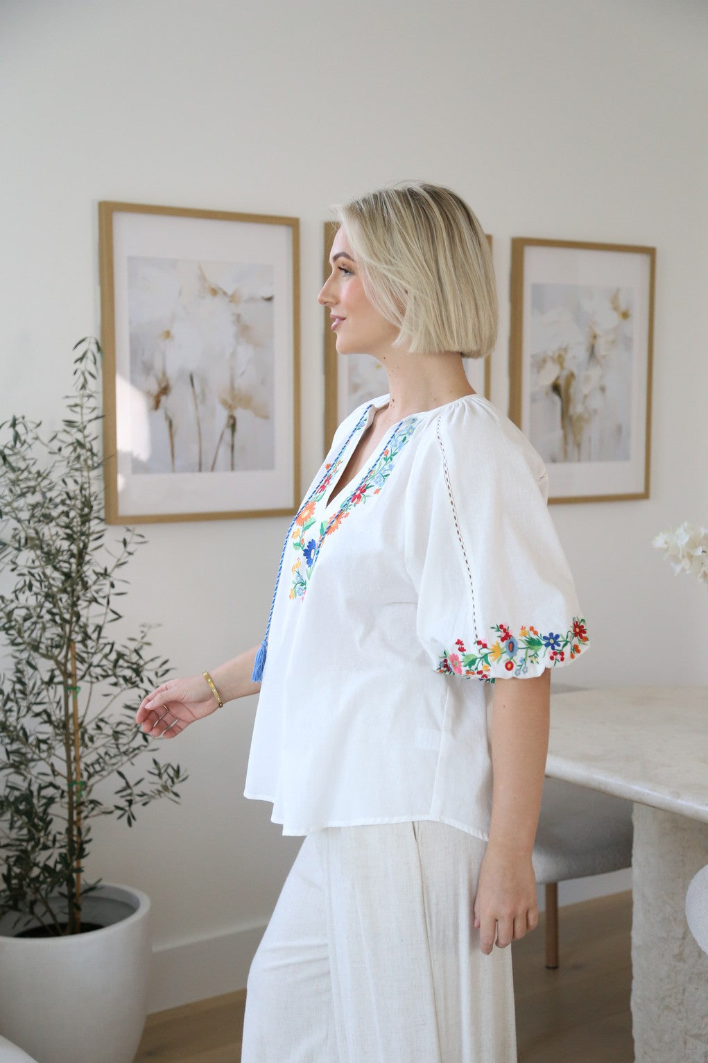 Floral Embroidered Top White