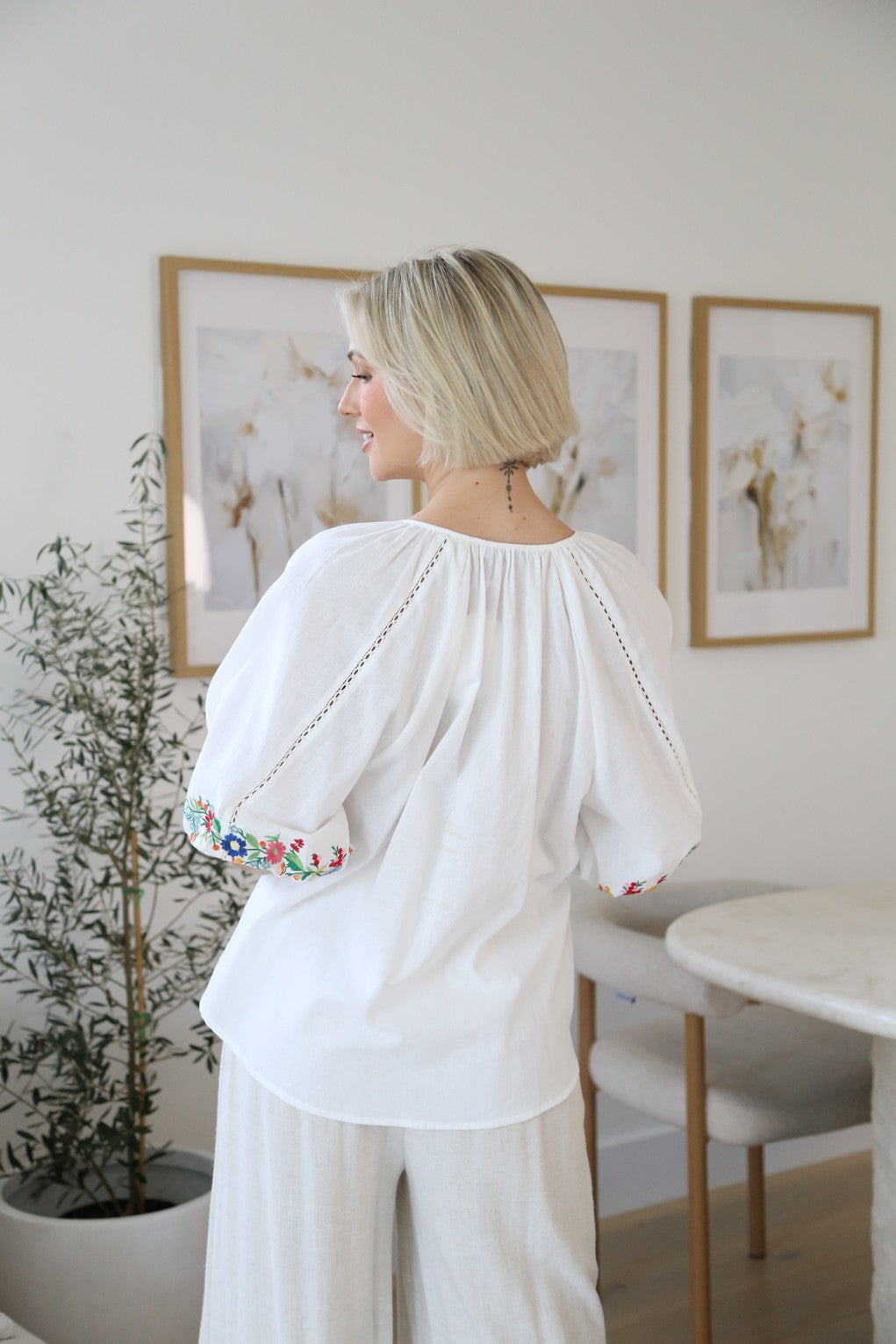 Floral Embroidered Top White