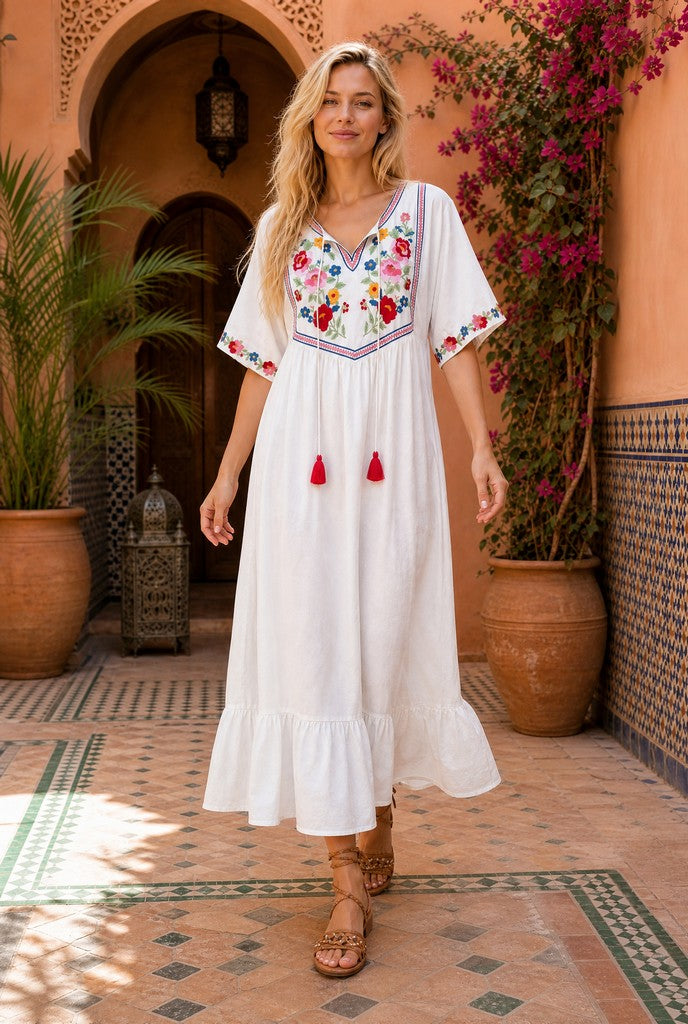Flower Garden Maxi Dress White