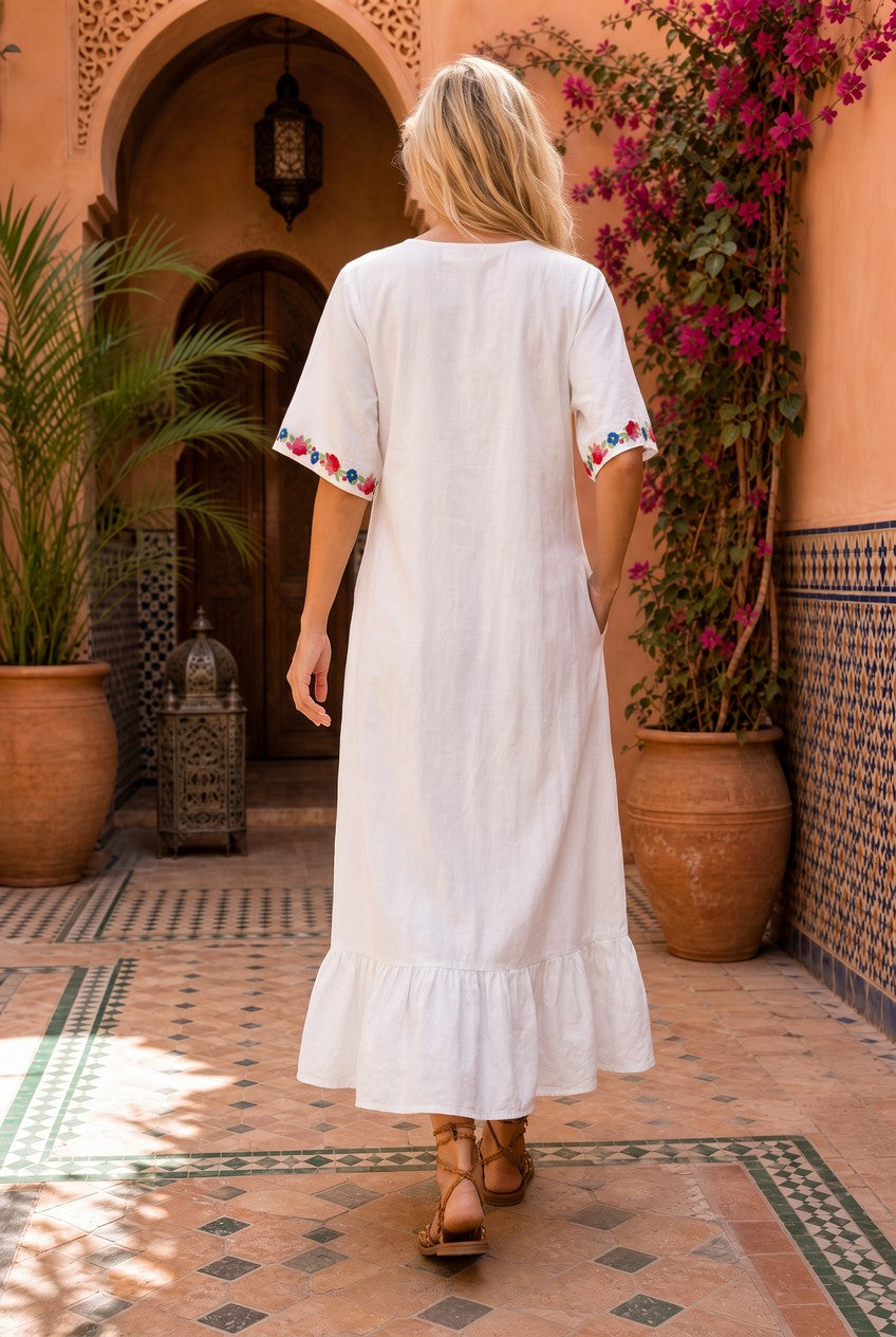 Flower Garden Maxi Dress White