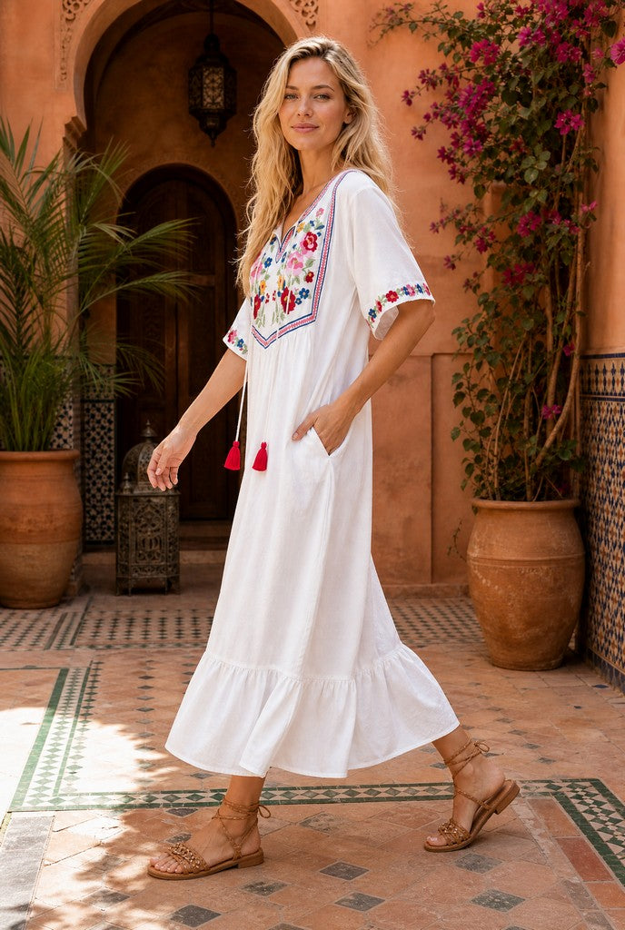 Flower Garden Maxi Dress White