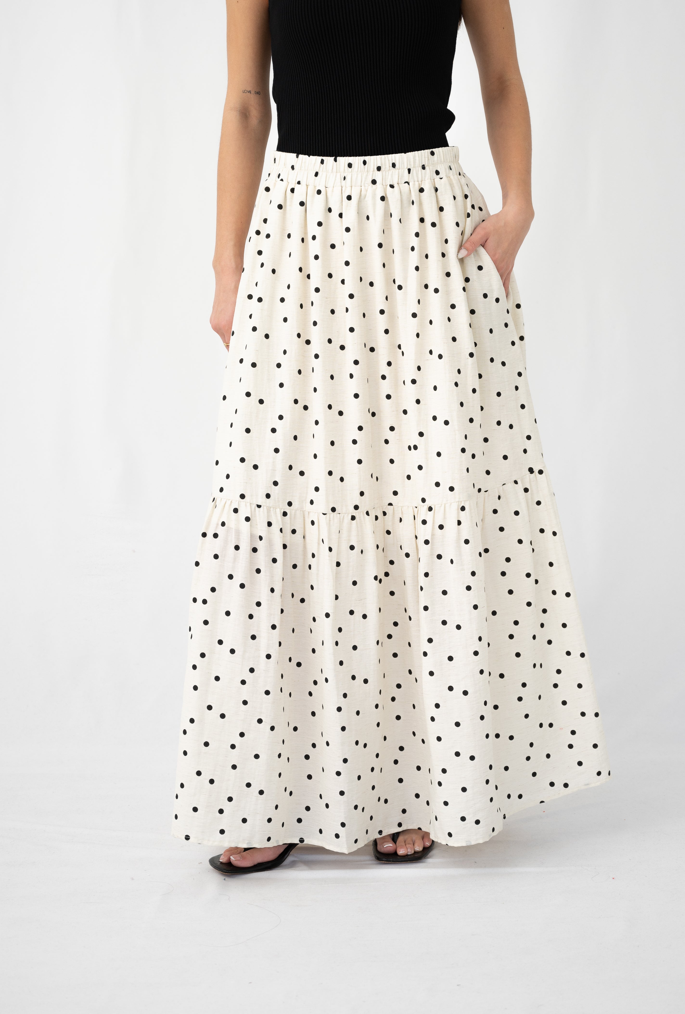 Monaco Polka Maxi Skirt Natural