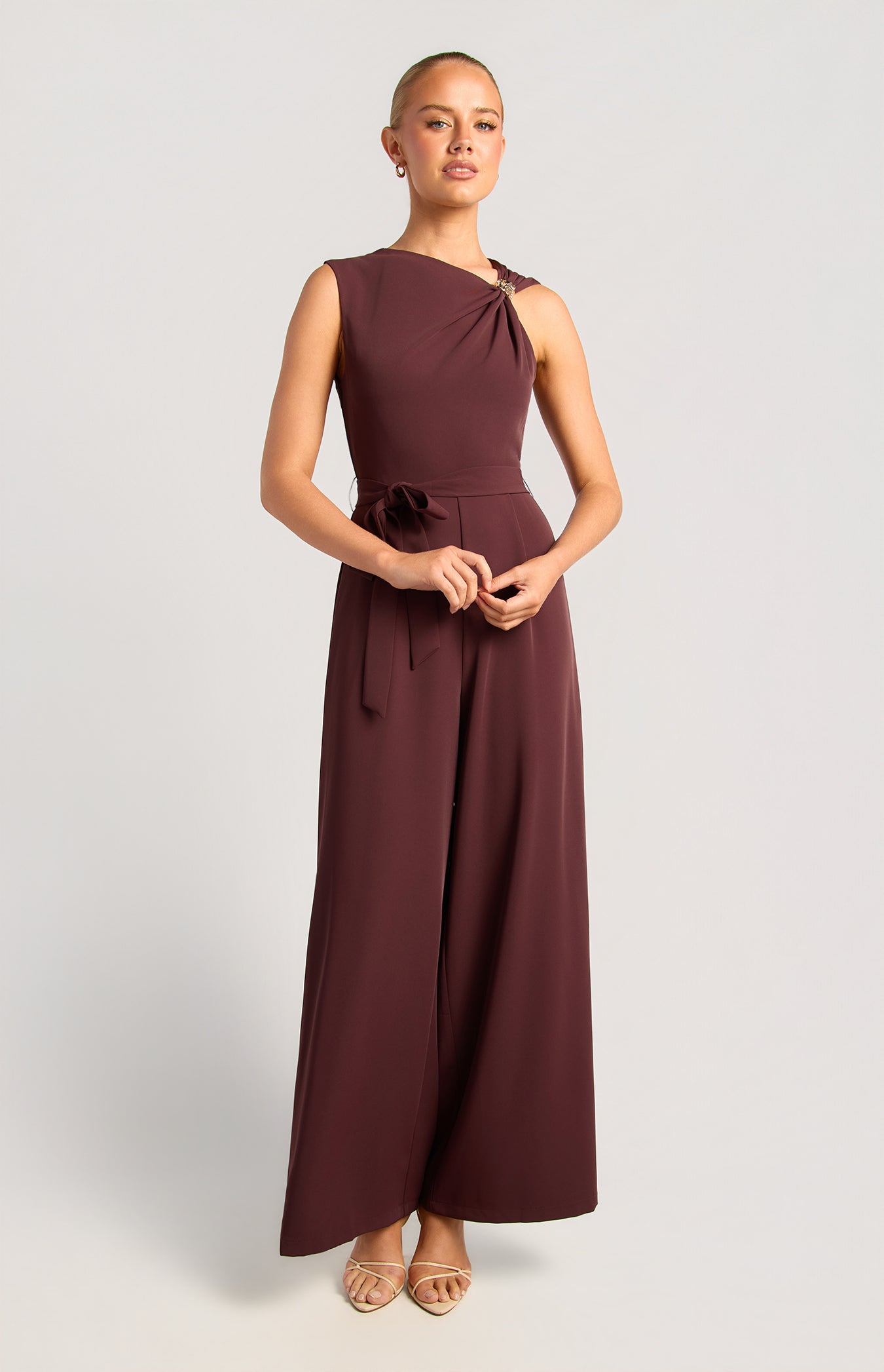 Carson Gold Buckle Jumpsuit Wine