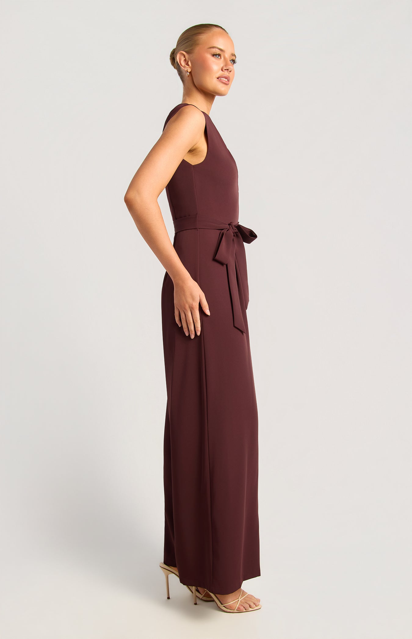 Carson Gold Buckle Jumpsuit Wine