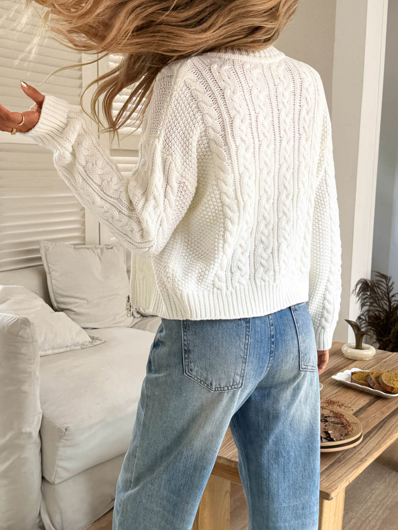 Emily Crop Zip-Up Cardigan White