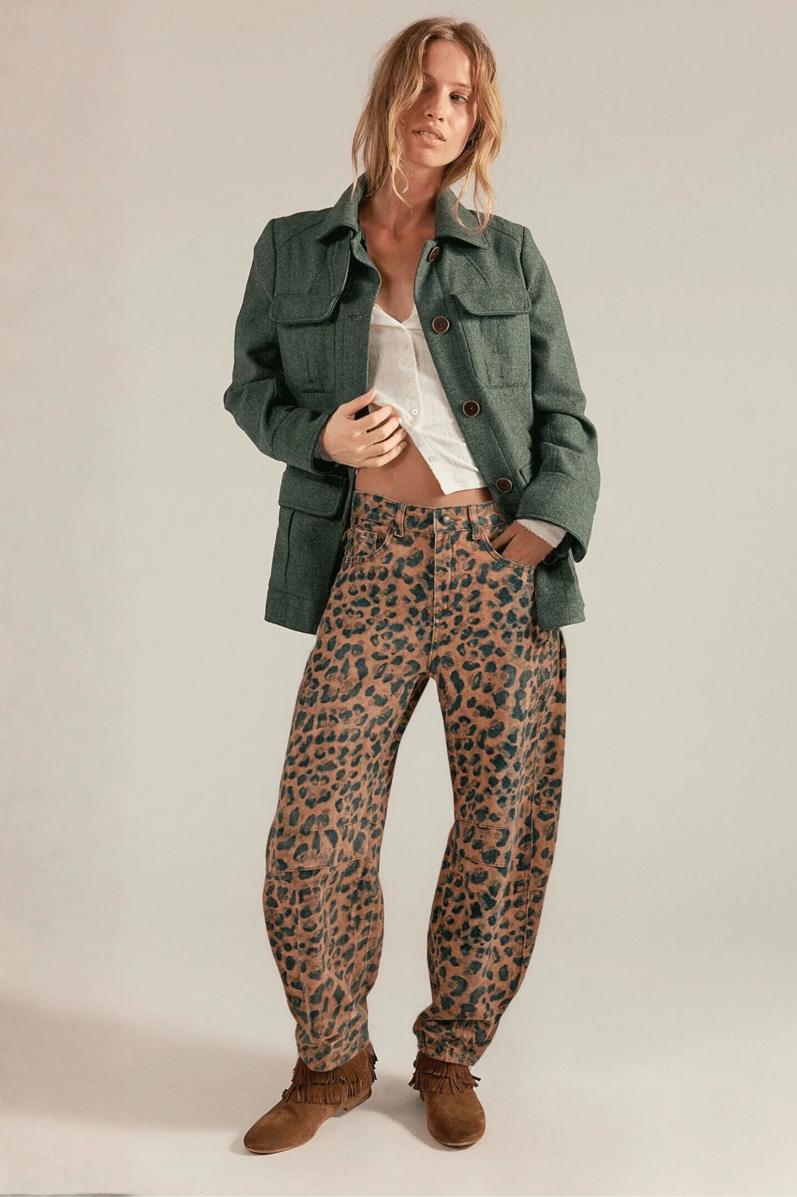 Animal Print Barrel Jeans