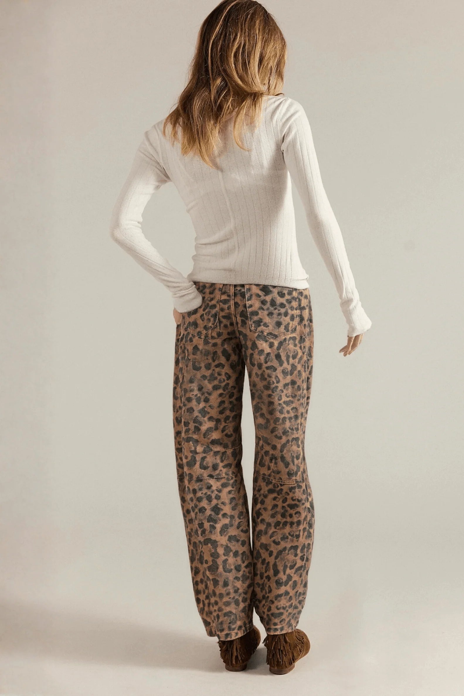Animal Print Barrel Jeans