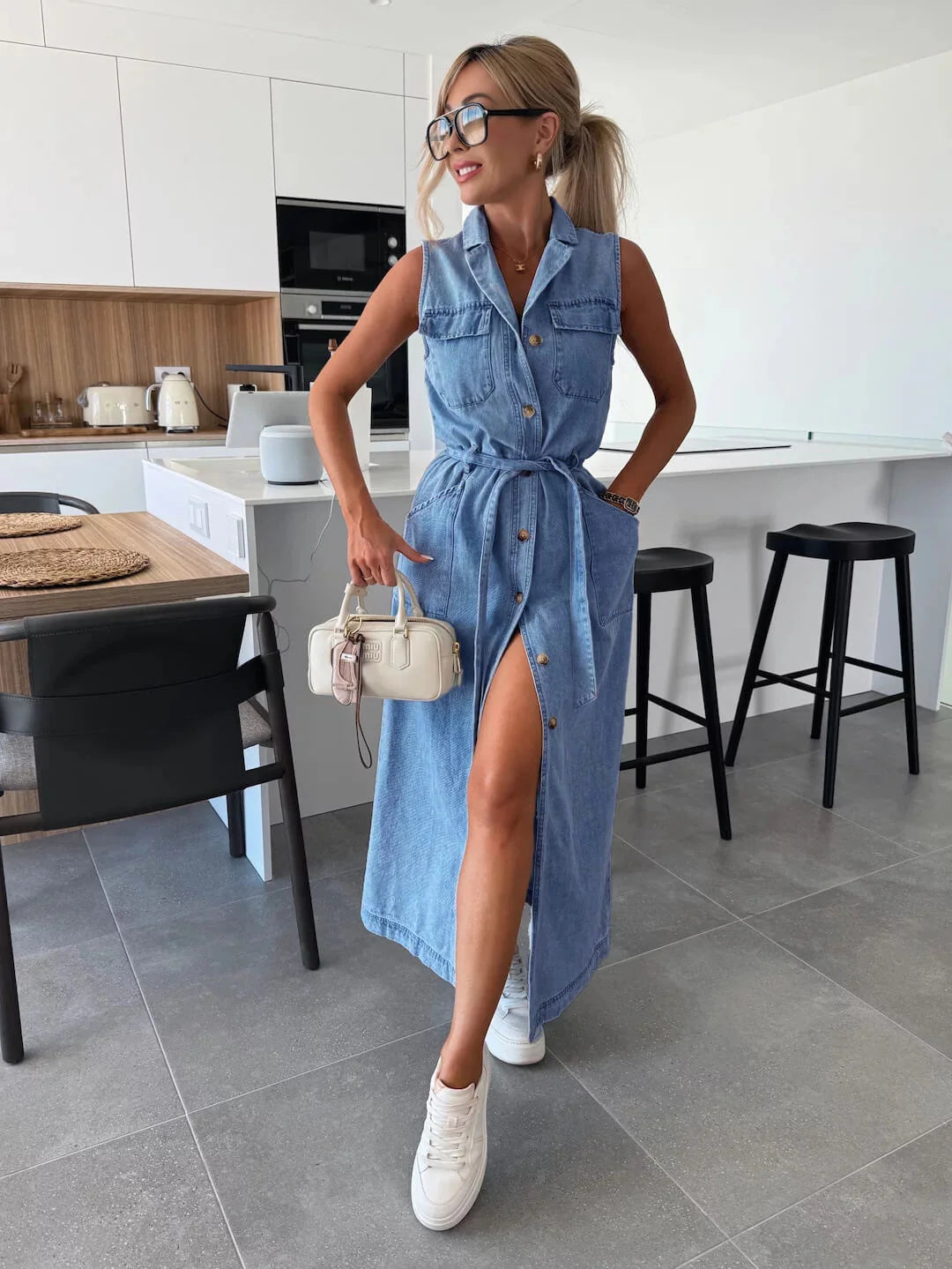 The Harper Dress Denim Blue