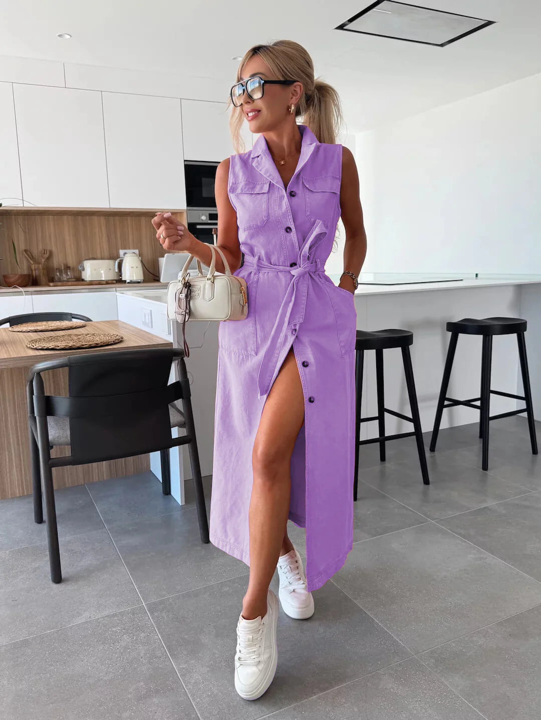 The Harper Dress Denim Lilac