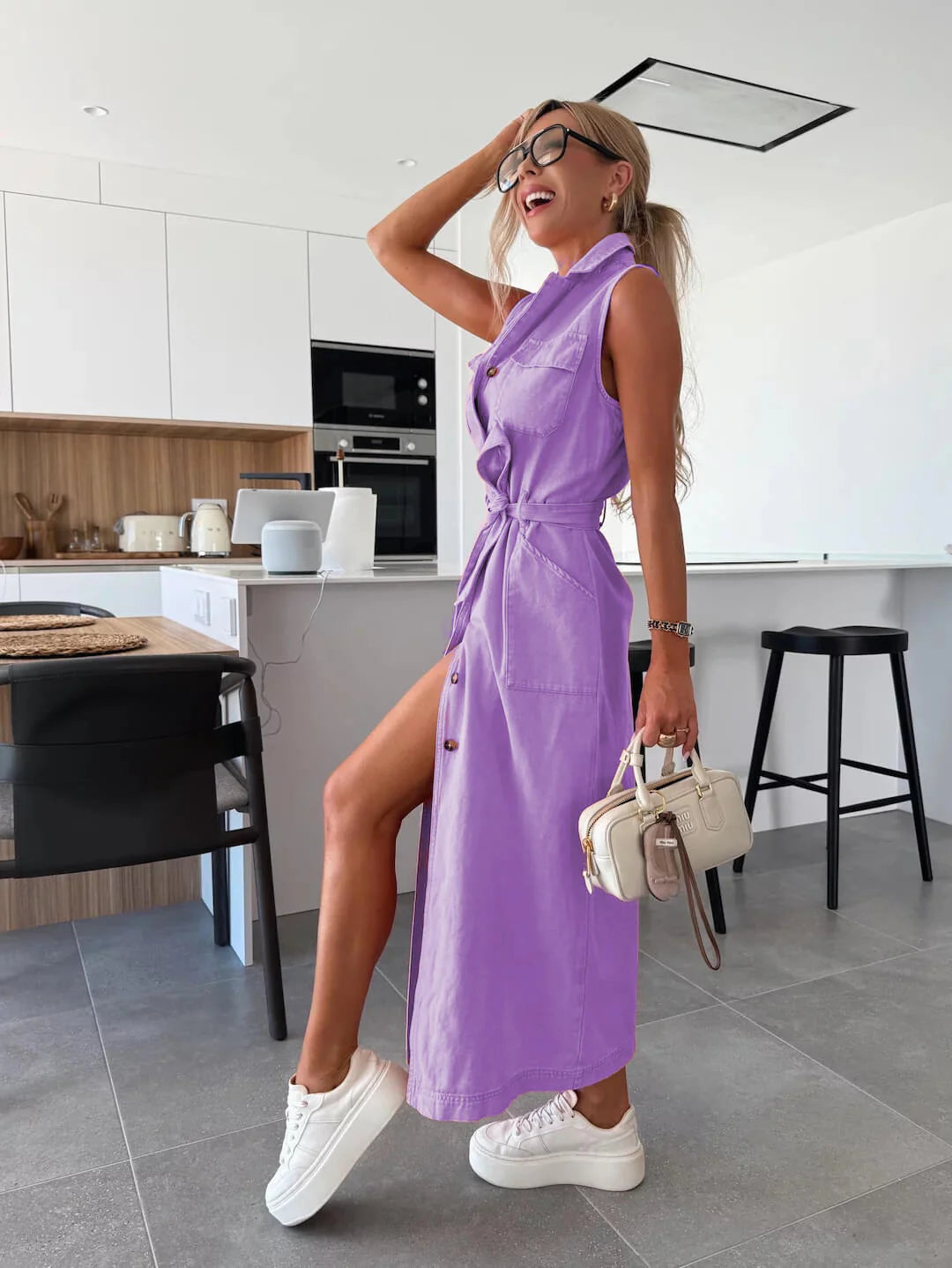 The Harper Dress Denim Lilac