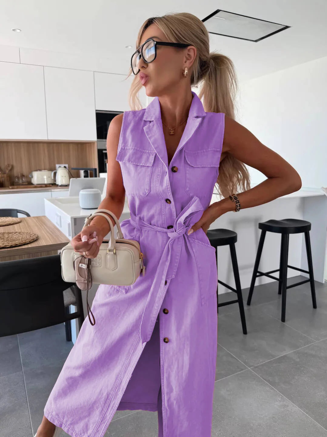 The Harper Dress Denim Lilac