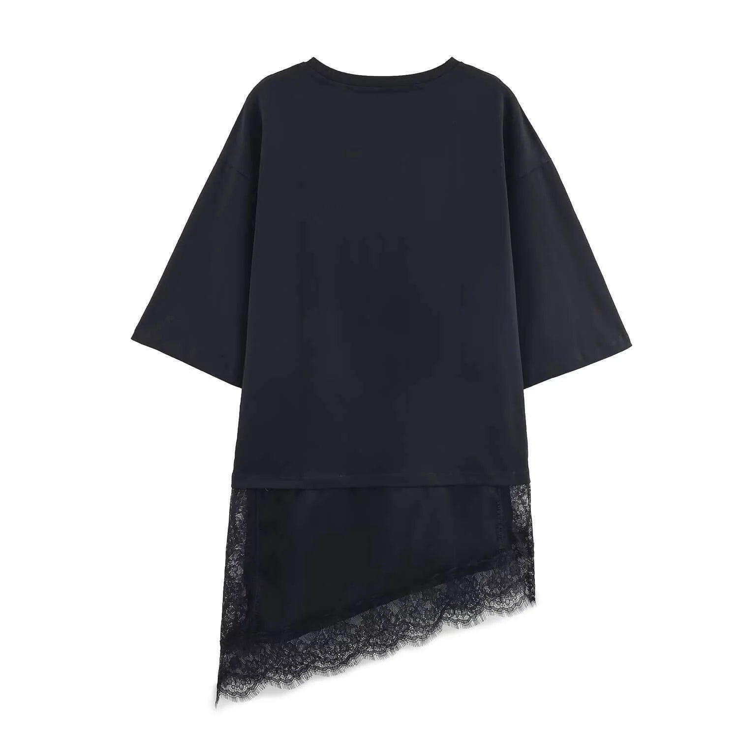 Verity Lace Trim Tee Dress Black