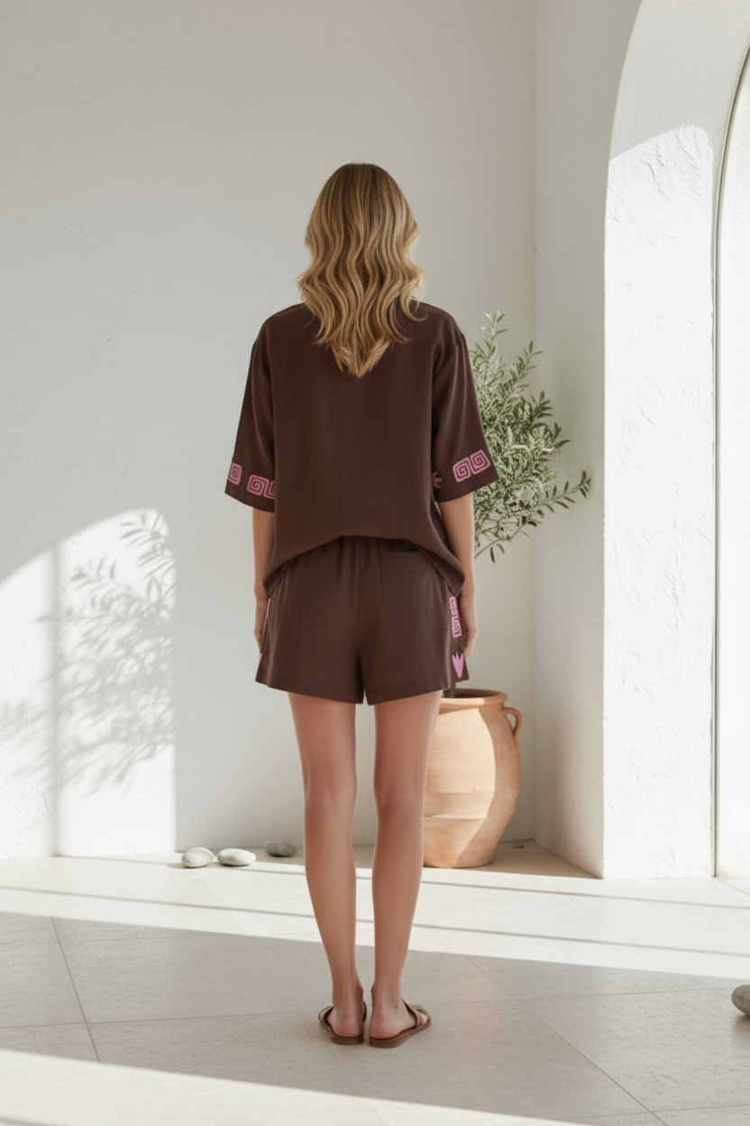 Ciella 2 Pce Shirt Short Set Chocolate
